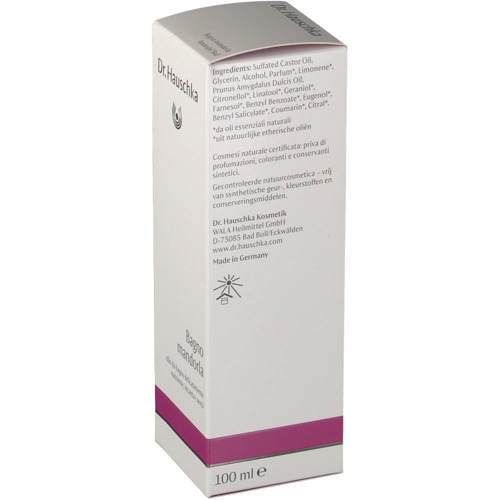 Confezione bianca con ingredienti e logo. Testo in tedesco. "100 ml e" sul lato.