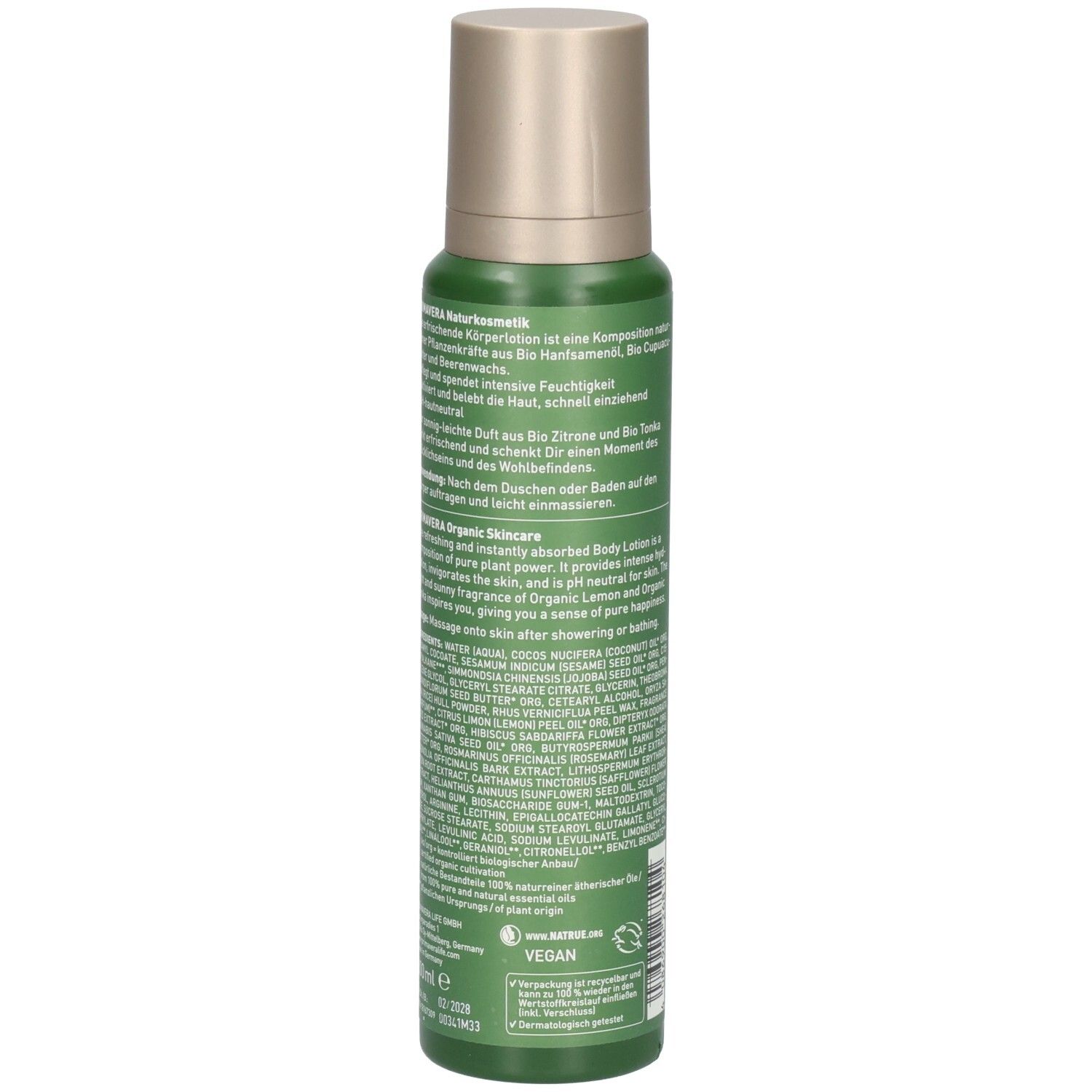 Flacone spray verde con tappo dorato, 100ml.