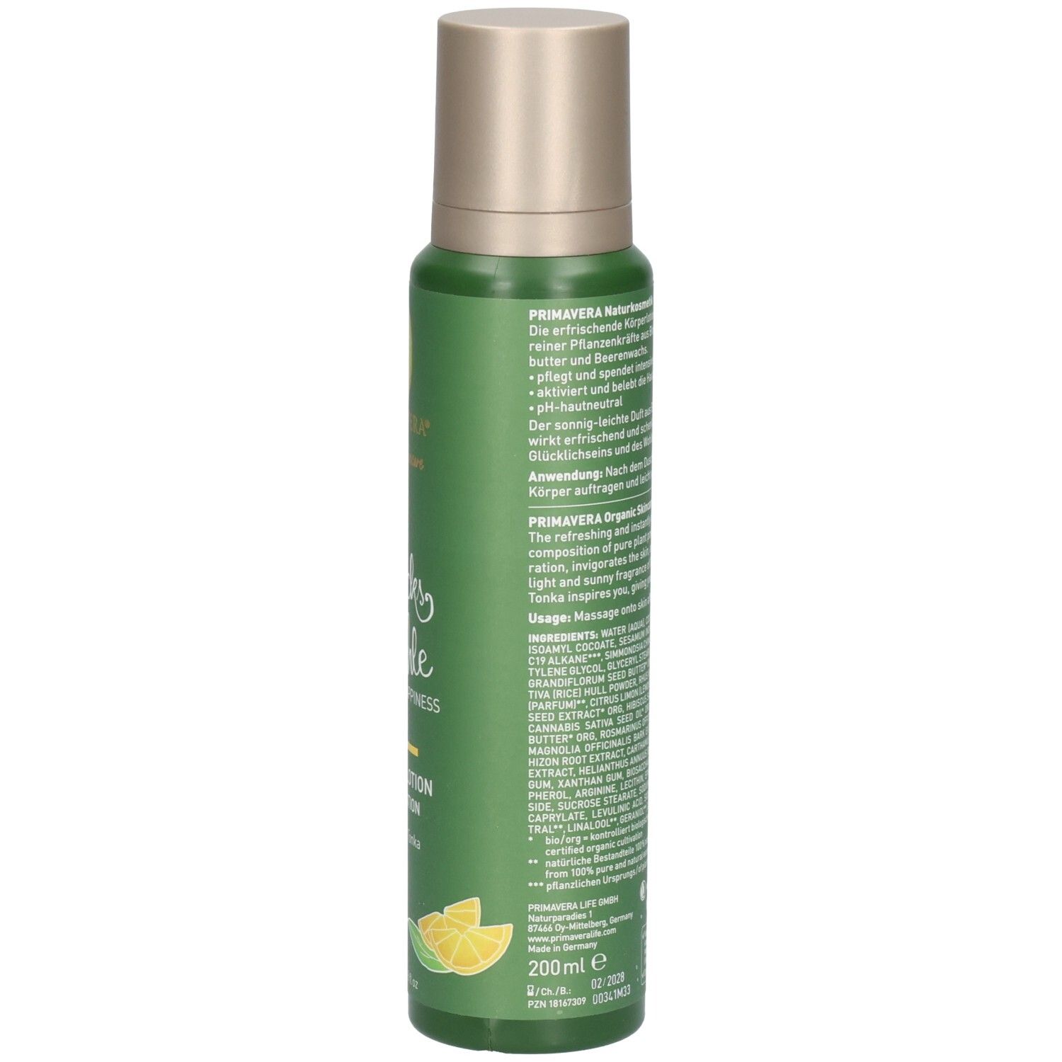 Bagnoschiuma biologico Primavera agli agrumi, 200ml.