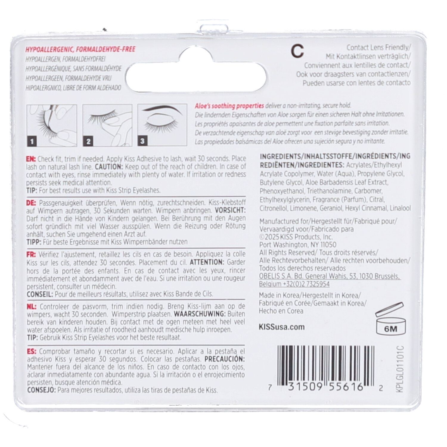 Retro della confezione con testo e illustrazioni. Contiene informazioni sugli ingredienti e l'uso. Logo: KISS.