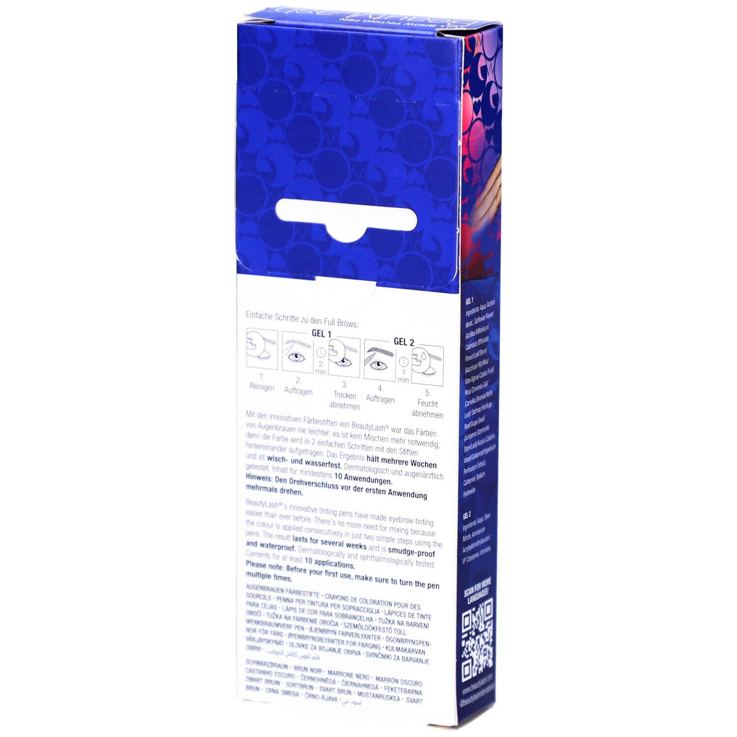 RefectoCil BeautyLash TWO GO Black Brown. Confezione, retro con istruzioni per l'uso.