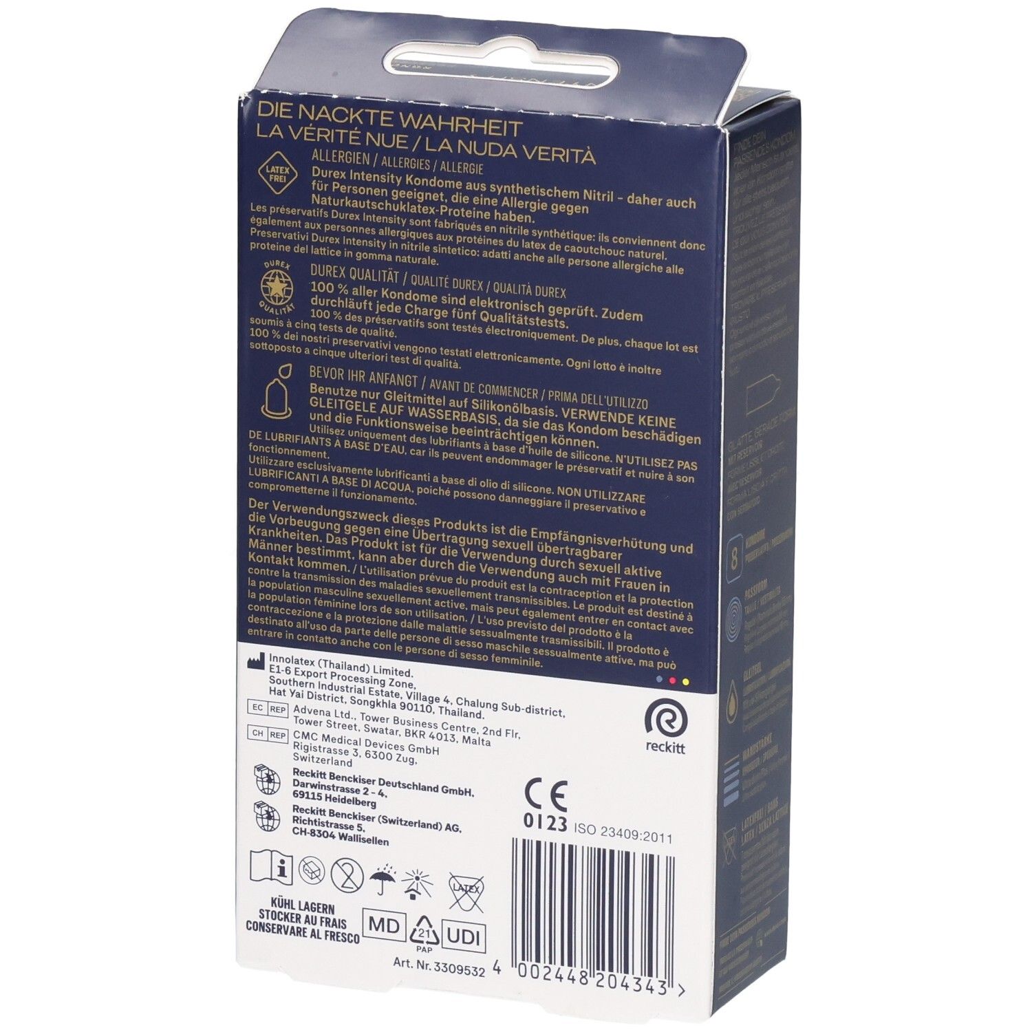Confezione di preservativi Durex Intensiti, 8 pezzi, senza lattice.