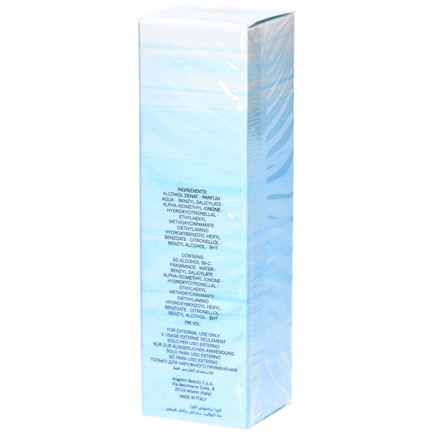 Scatola di Laura Eau de Toilette. Retro con ingredienti e testo.
