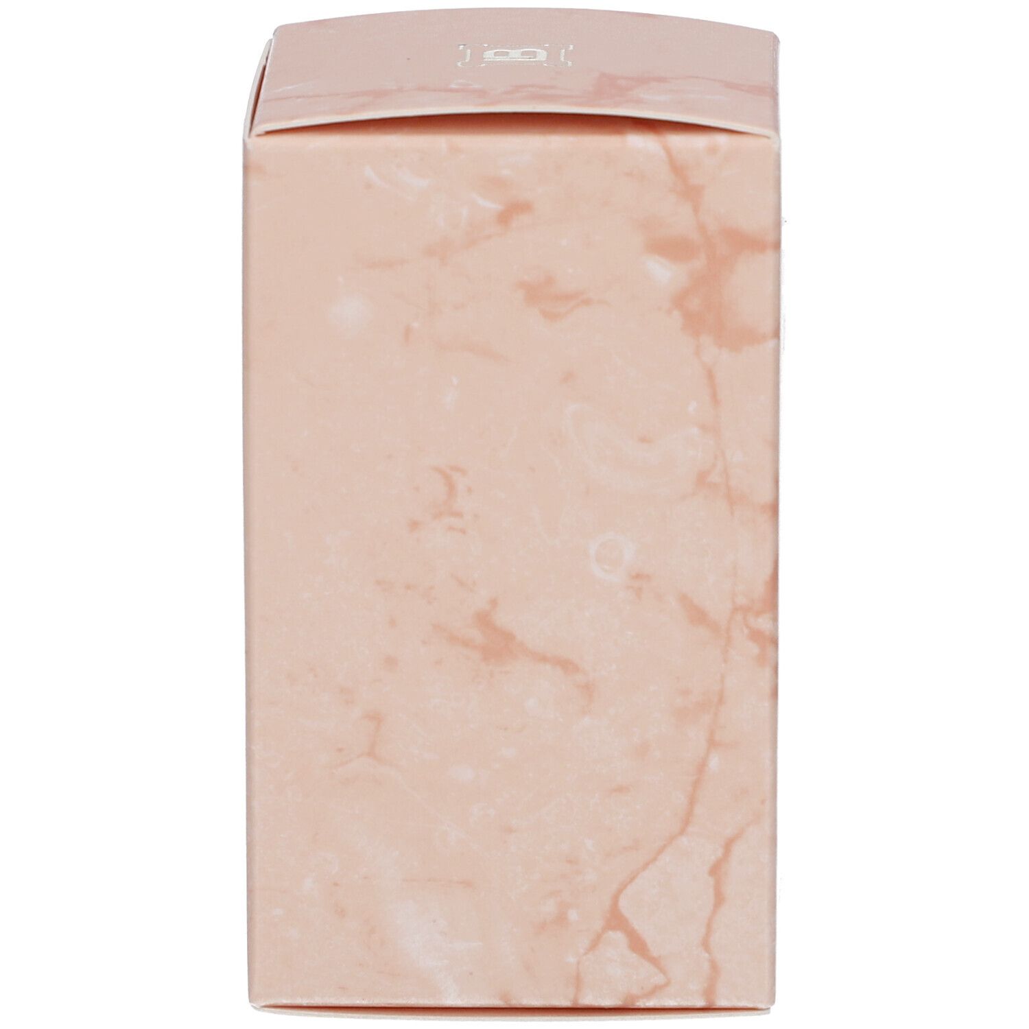 Scatola rosa marmorizzata. C'è un logo sulla parte superiore.