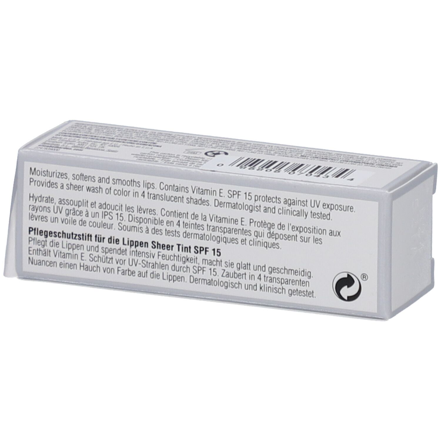 Stick protettivo labbra Elizabeth Arden. Confezione bianca con informazioni e logo. 3,7 g.