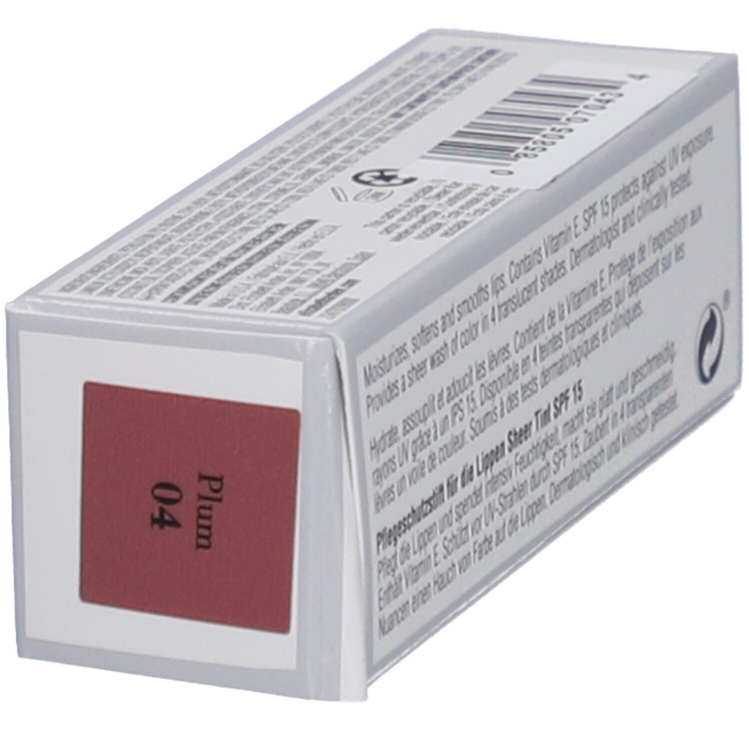 Stick protettivo labbra Elizabeth Arden. Confezione bianca con info e tonalità 'Plum 04'. 3,7 g.