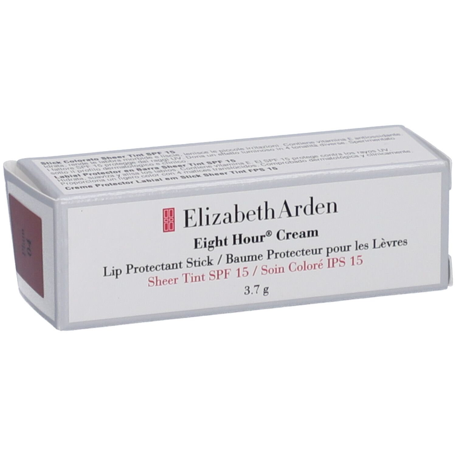 Stick protettivo labbra Elizabeth Arden. Confezione bianca con info e tonalità '12'. 3,7 g.