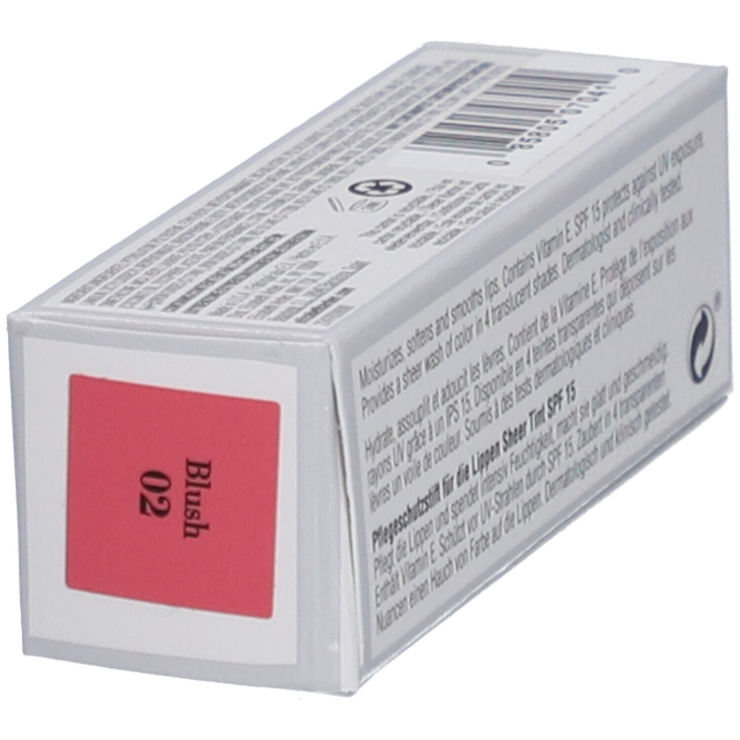 Stick protettivo labbra Elizabeth Arden in confezione. Testo: Eight Hour Cream, Lip Protectant Stick, SPF 15, Blush 02.