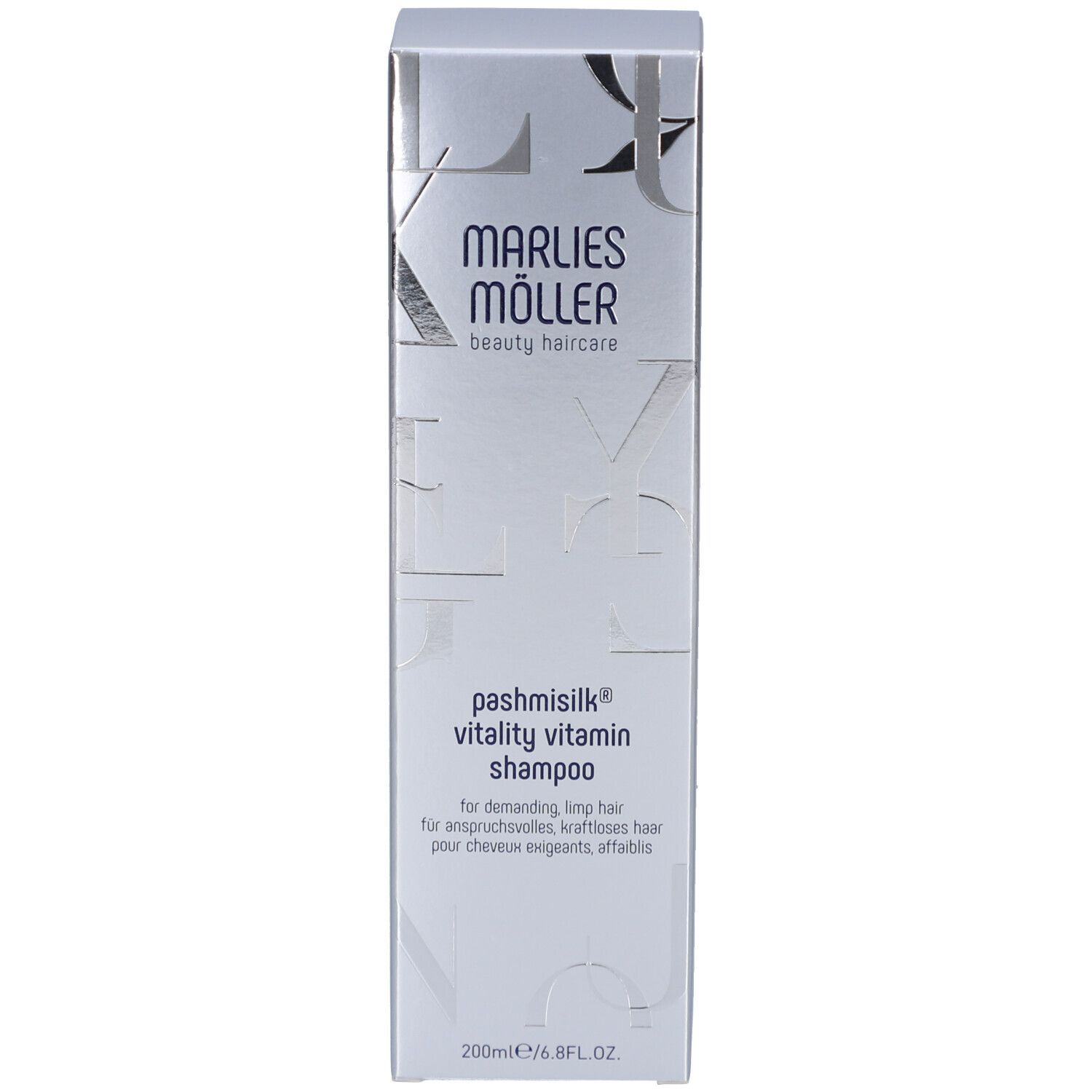 Lato della confezione bianca. Testo multilingue. Logo: Hair & Root beauty complex.