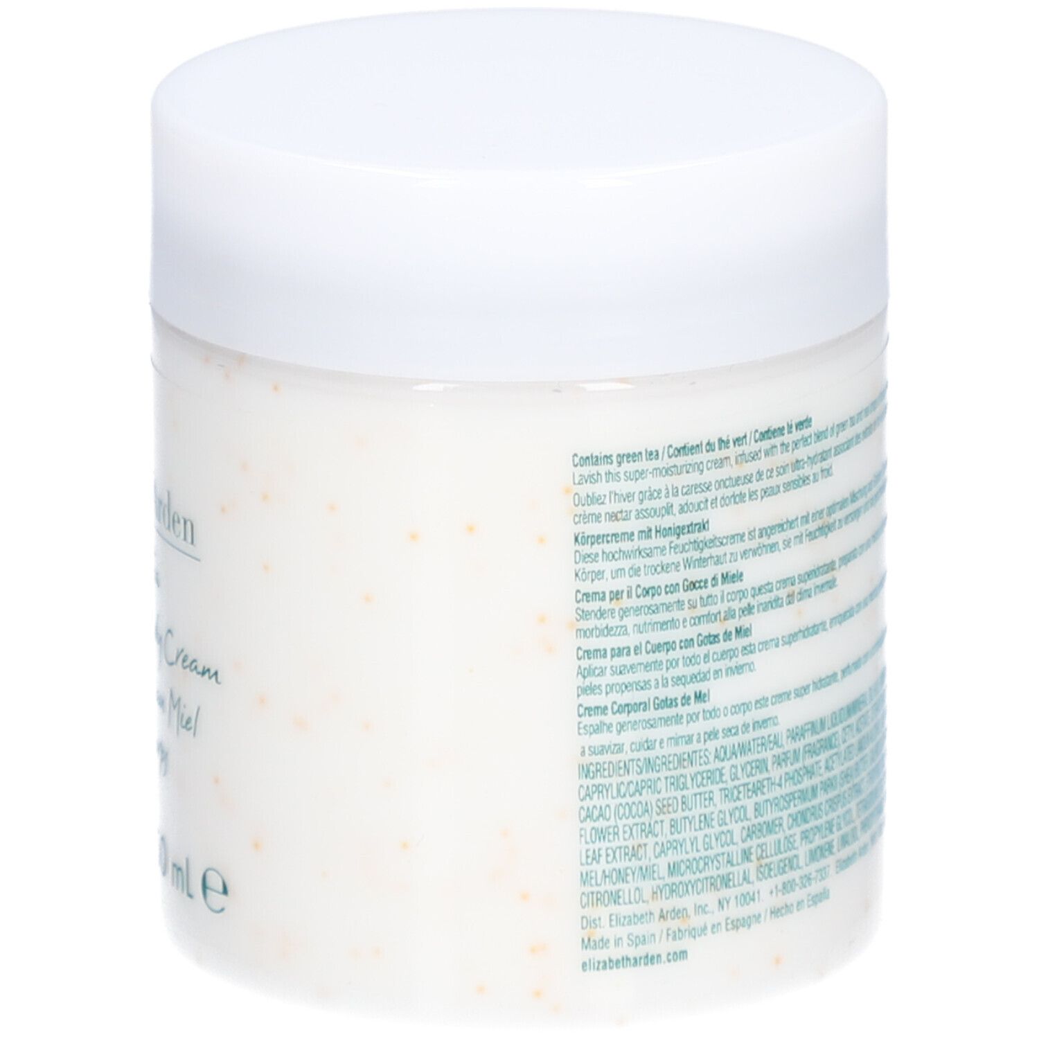 Vaso bianco con coperchio. Testo multilingue sul lato. 8.4 FL. OZ. 250 ml.