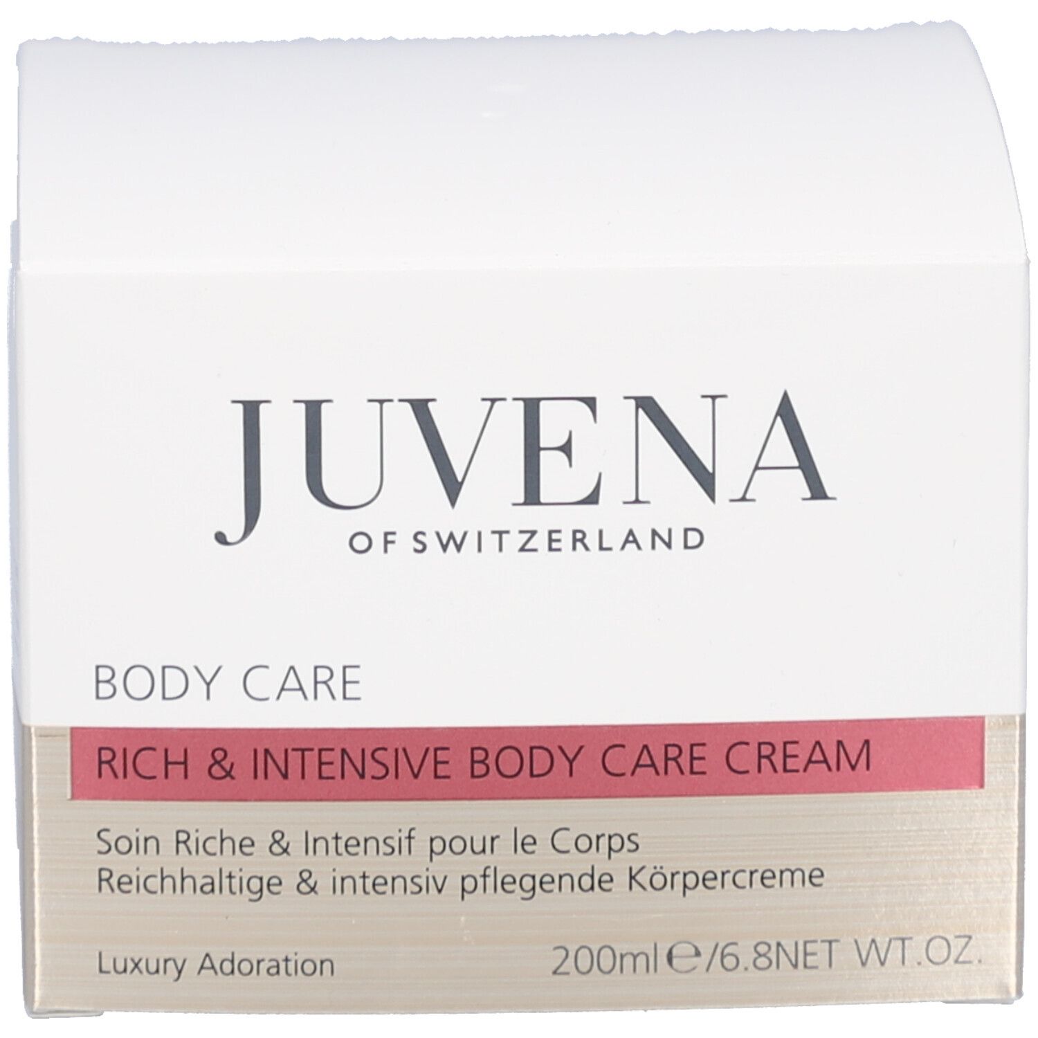 Scatola. Scritta: Juvena. Testo: Body Care, Rich and Intensive Body Care Cream.
