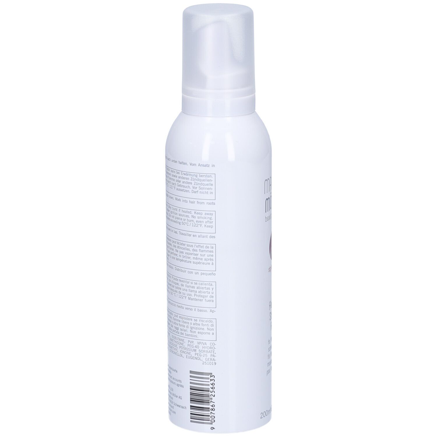 Flacone bianco, retro. Scritta e testo. 200ml. Avvertenze.