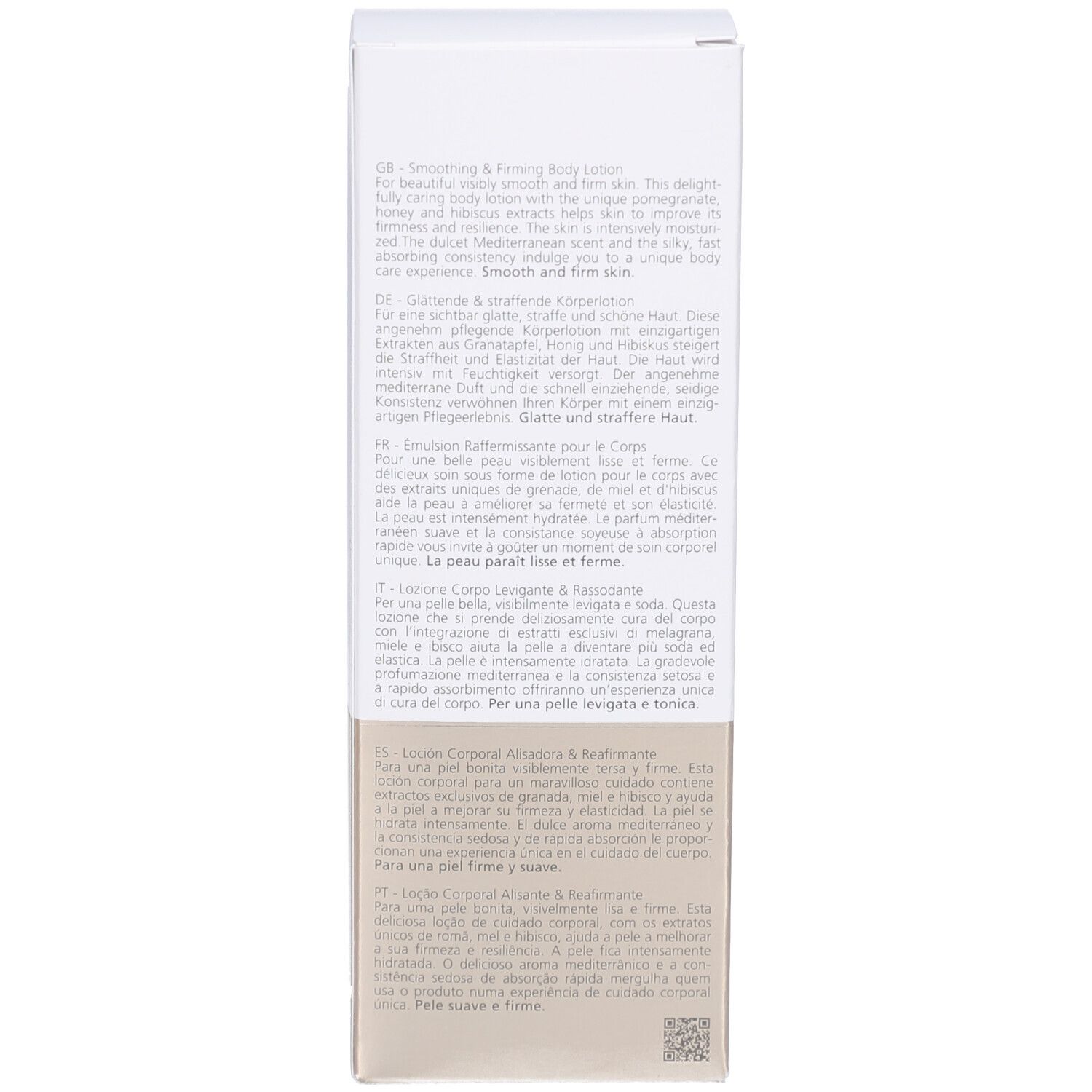 Confezione, lato. Testo in inglese, tedesco, olandese, italiano, spagnolo e portoghese.