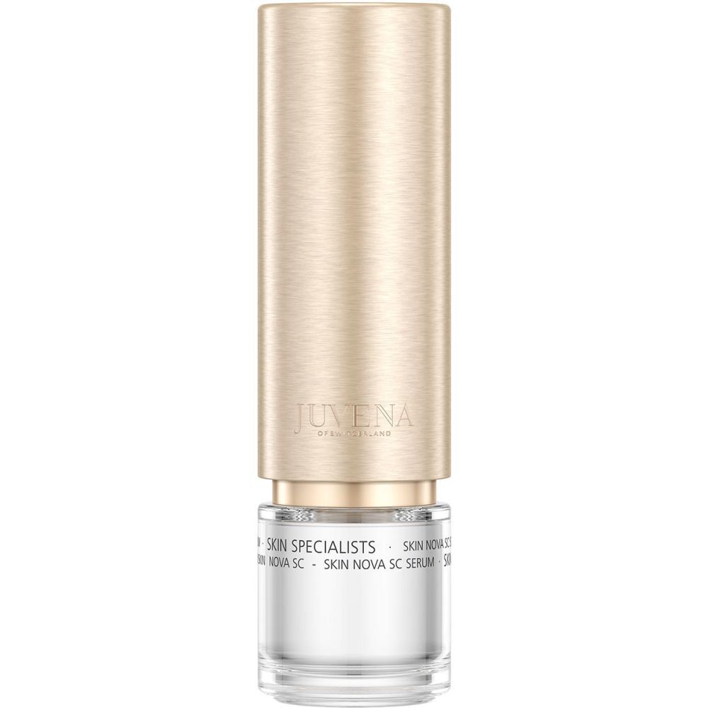 Flacone beige dorato. Scritta: JUVENA, SKIN SPECIALISTS, SKIN NOVA SC SERUM.
