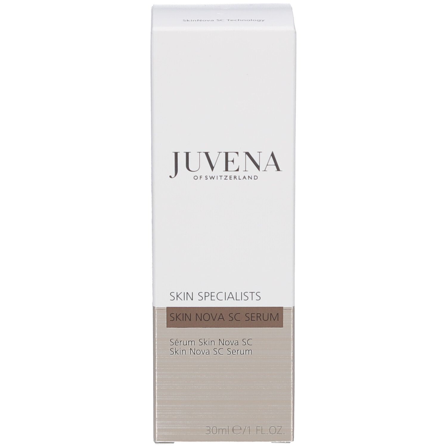 Confezione del prodotto. Scritta: JUVENA, SKIN SPECIALISTS, SKIN NOVA SC SERUM, 30ml.