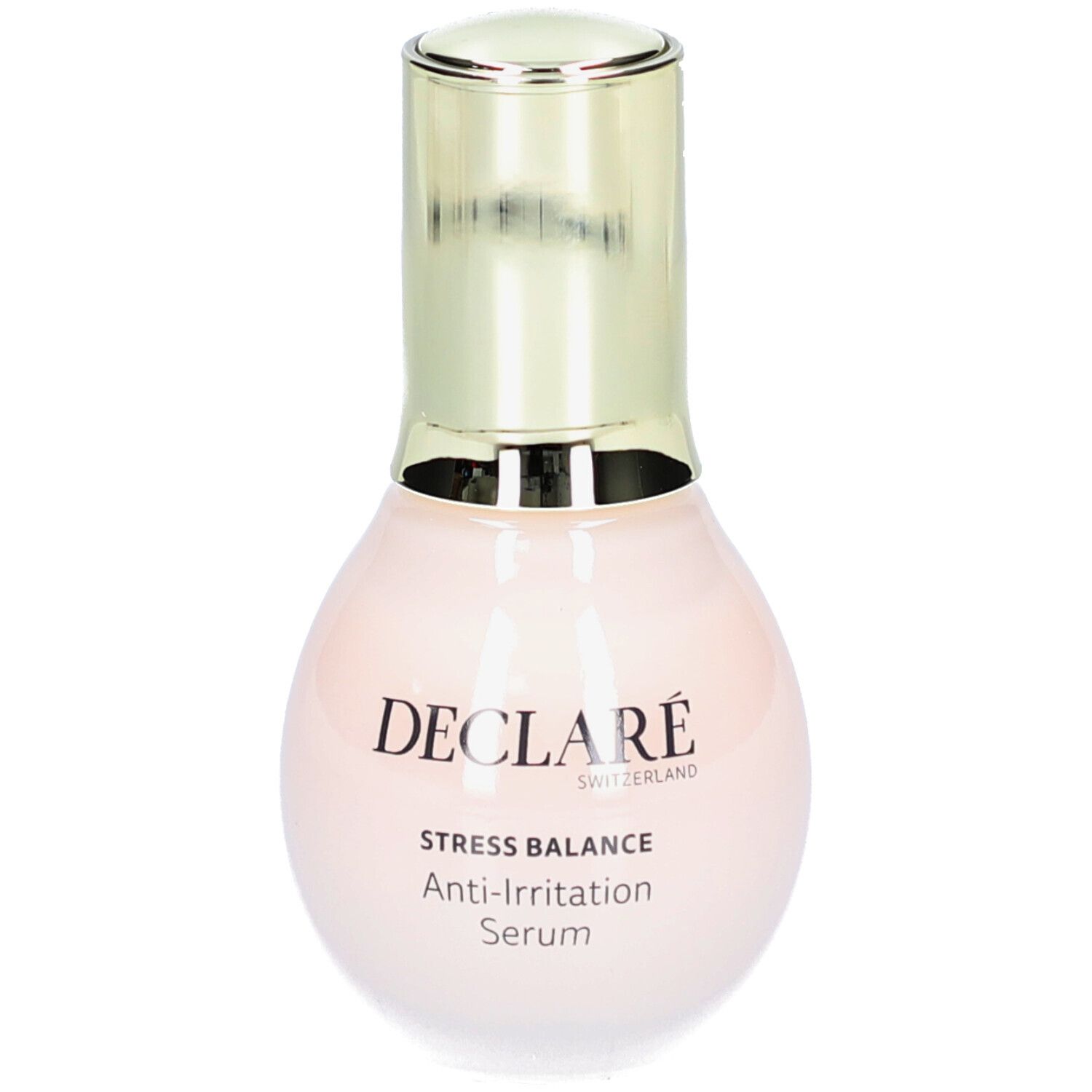 Siero Anti-Irritazione Stress Balance DECLARÉ. Flacone rosa con tappo dorato. Scritte: DECLARÉ, Stress Balance, Anti-Irritation Serum.