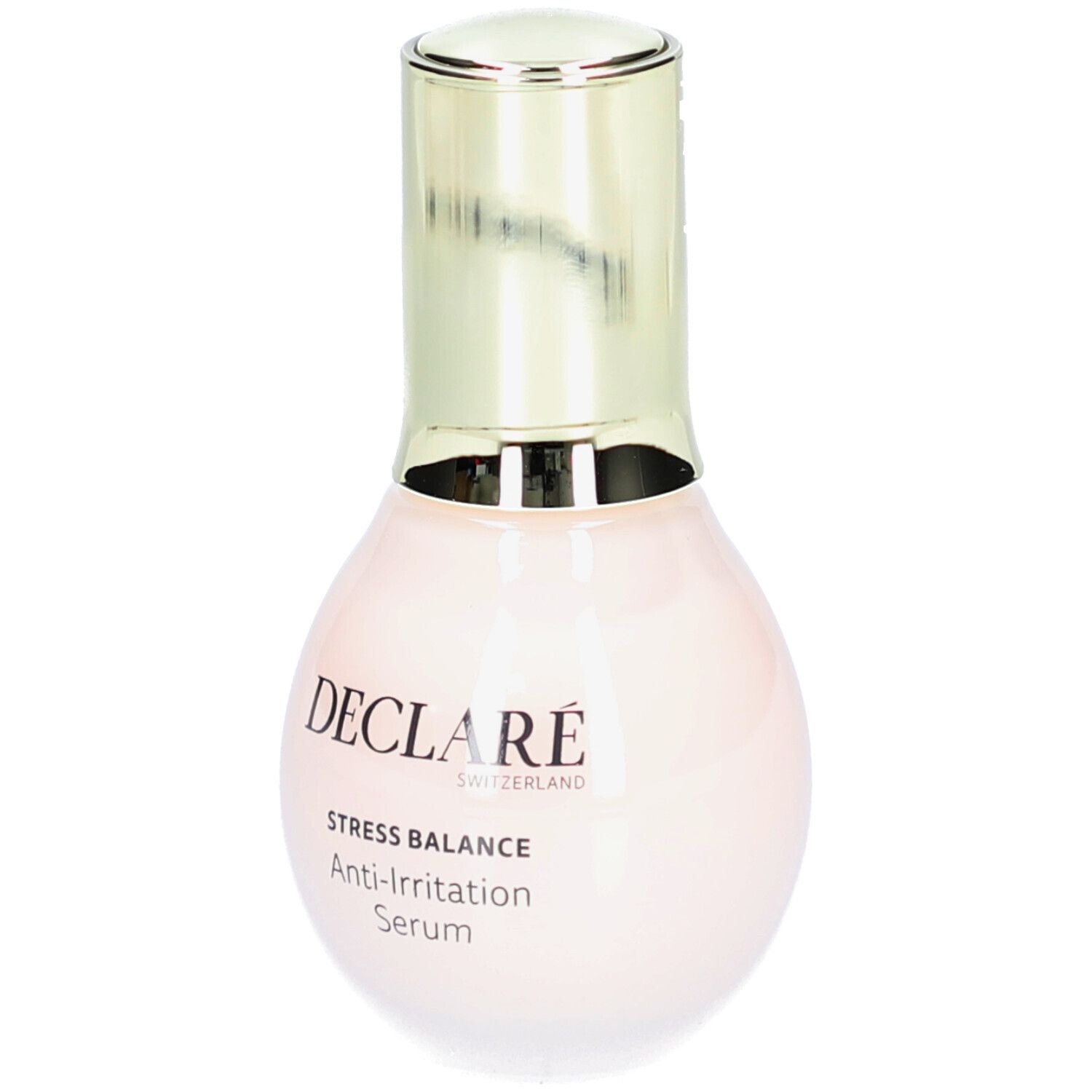 Siero Anti-Irritazione Stress Balance DECLARÉ. Flacone rosa con tappo dorato. Scritte: DECLARÉ, Stress Balance, Anti-Irritation Serum.