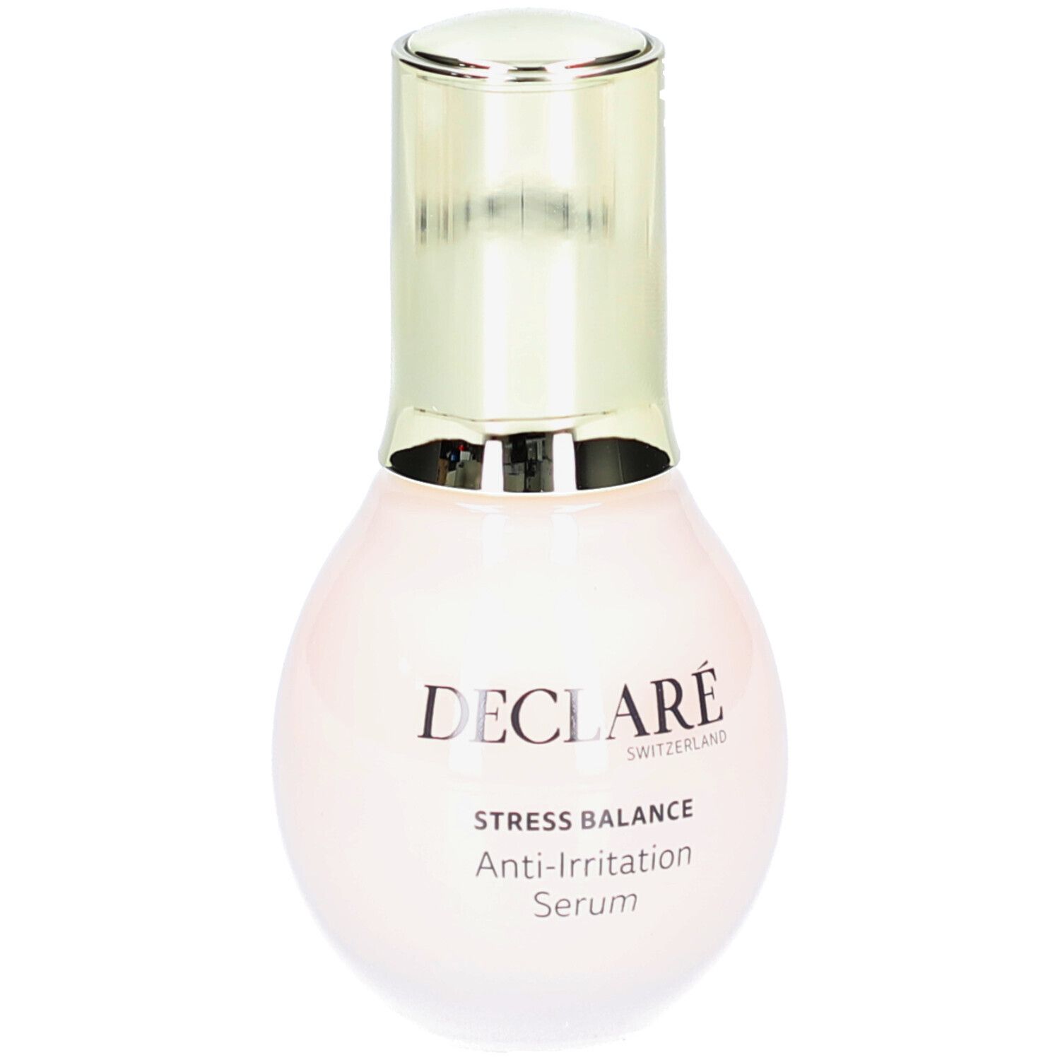 Siero Anti-Irritazione Stress Balance DECLARÉ. Flacone rosa con tappo dorato. Scritte: DECLARÉ, Stress Balance, Anti-Irritation Serum.