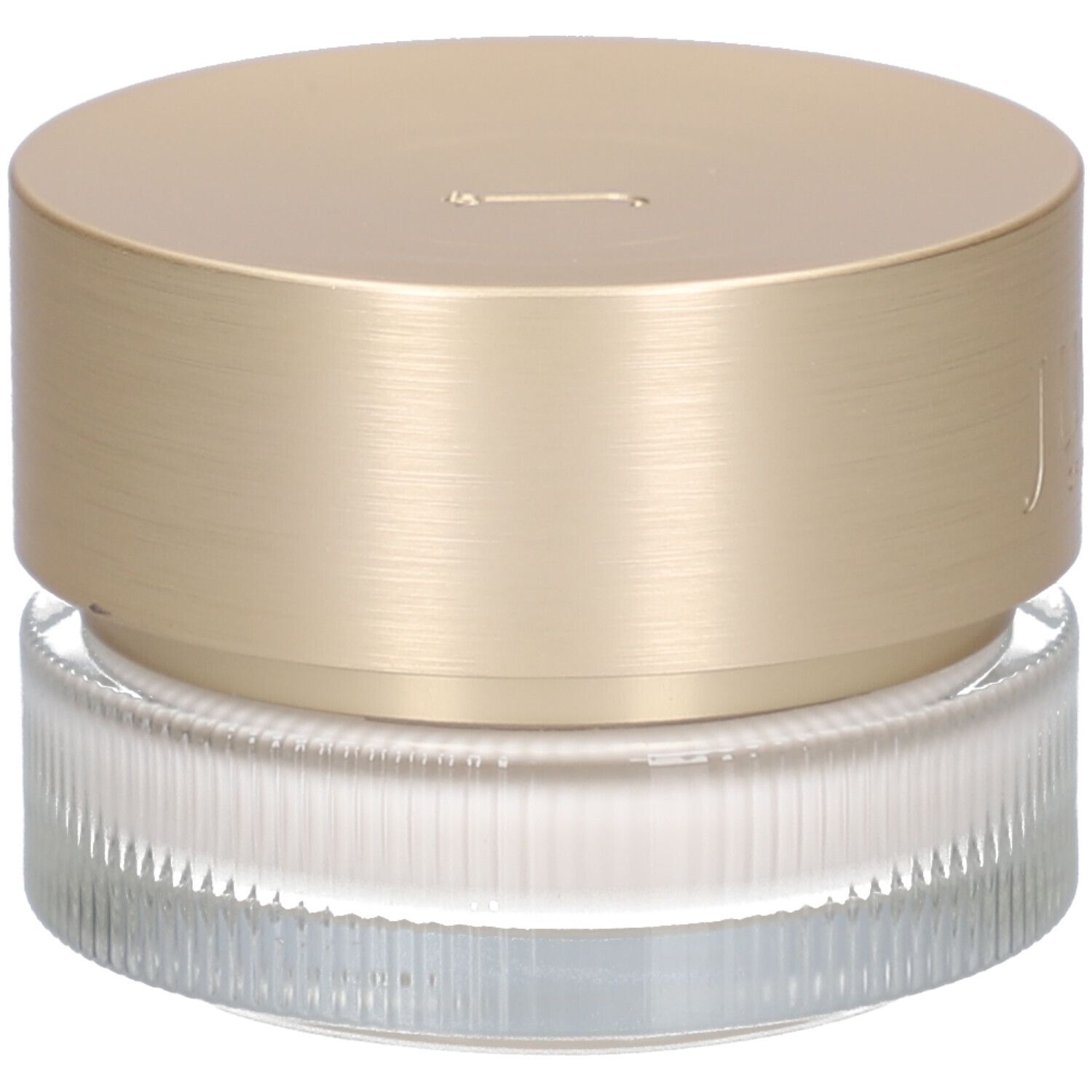 Vasetto di crema con coperchio dorato. Scritta: JUVENA OF SWITZERLAND. Vetro scanalato.