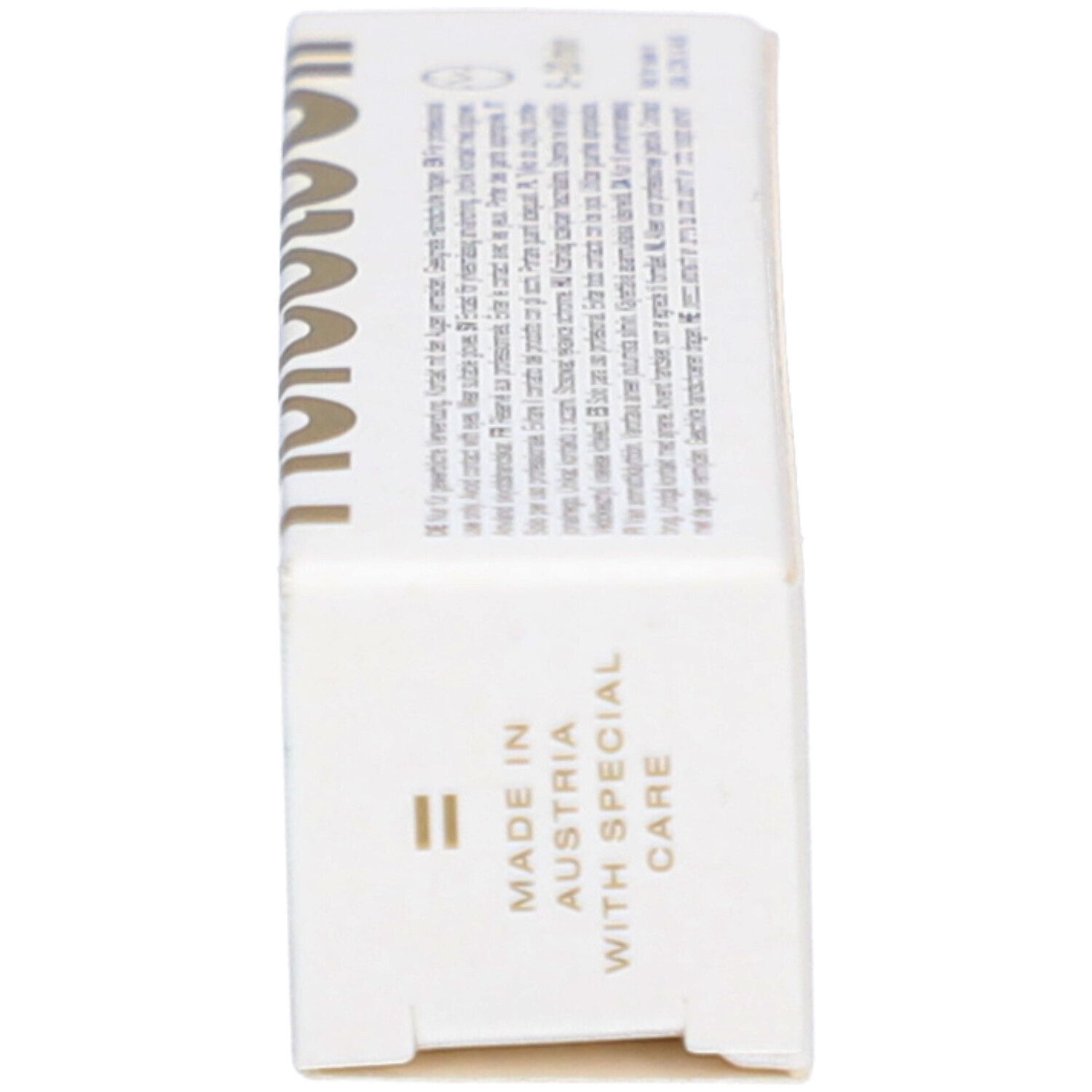 Scatola, vista laterale. Prodotto in Austria. Con cura speciale.