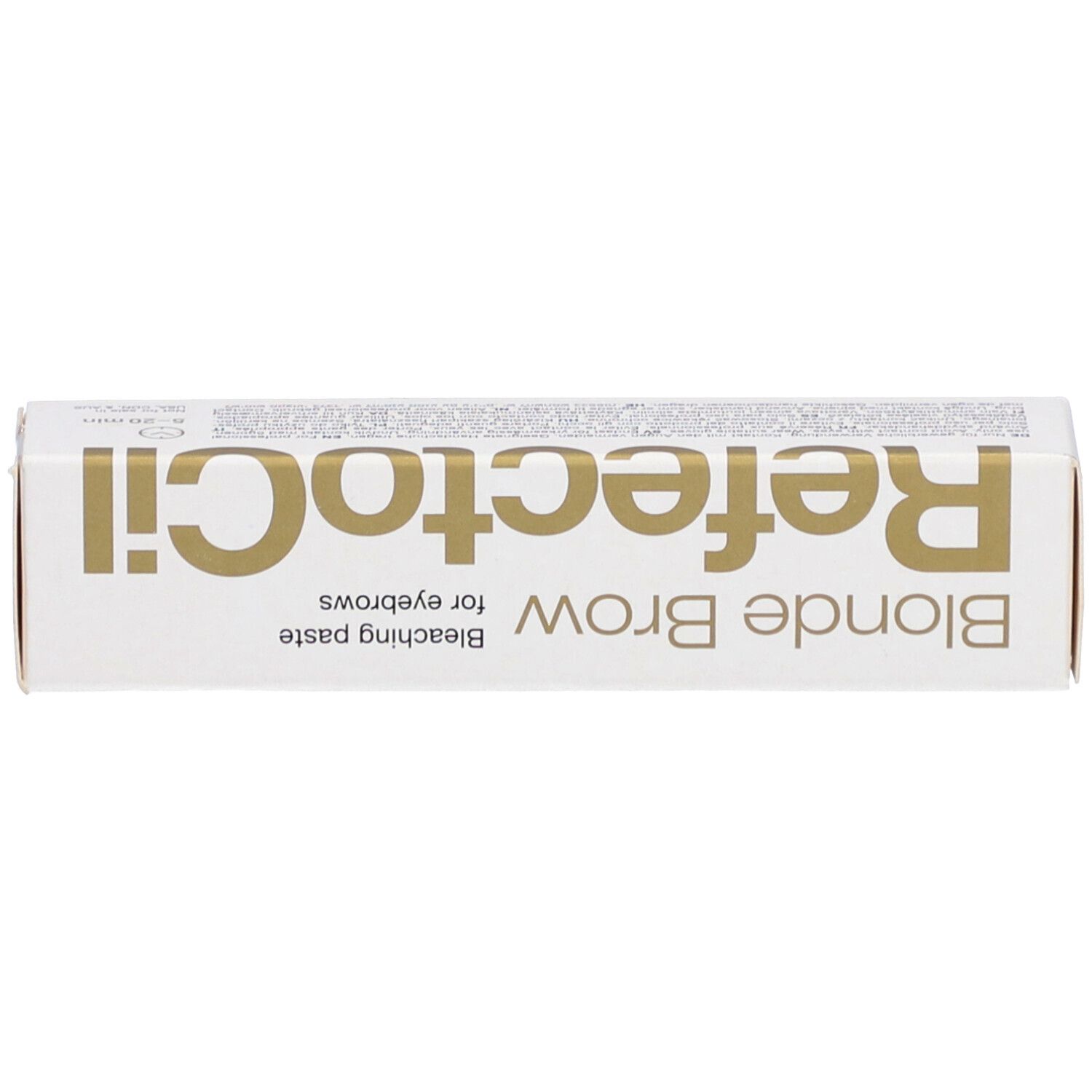 Scatola. Blonde Brow, pasta decolorante per sopracciglia. Scritta dorata.