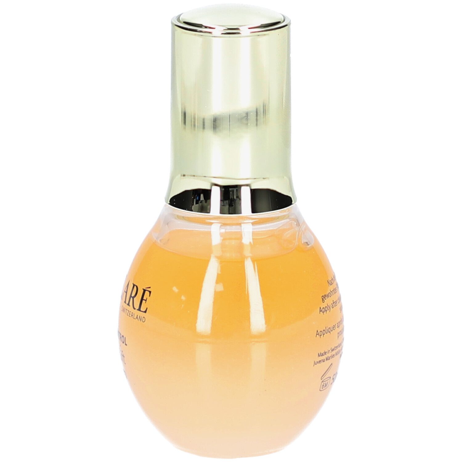 Siero Declaré Age Control Multi Lift. Retro del flacone con testo. Liquido giallo-arancio.