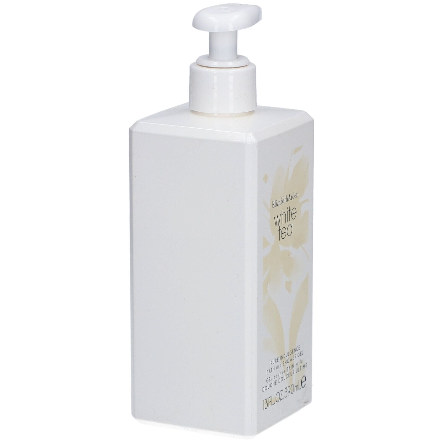Flacone bianco con dispenser a pompa, Elizabeth Arden White Tea Body Lotion, 340ml.
