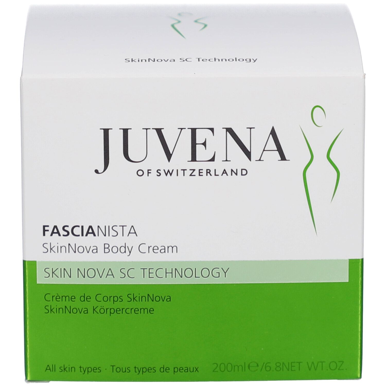 Confezione del prodotto. Scritta: Juvena, Fascionista SkinNova Body Cream.
