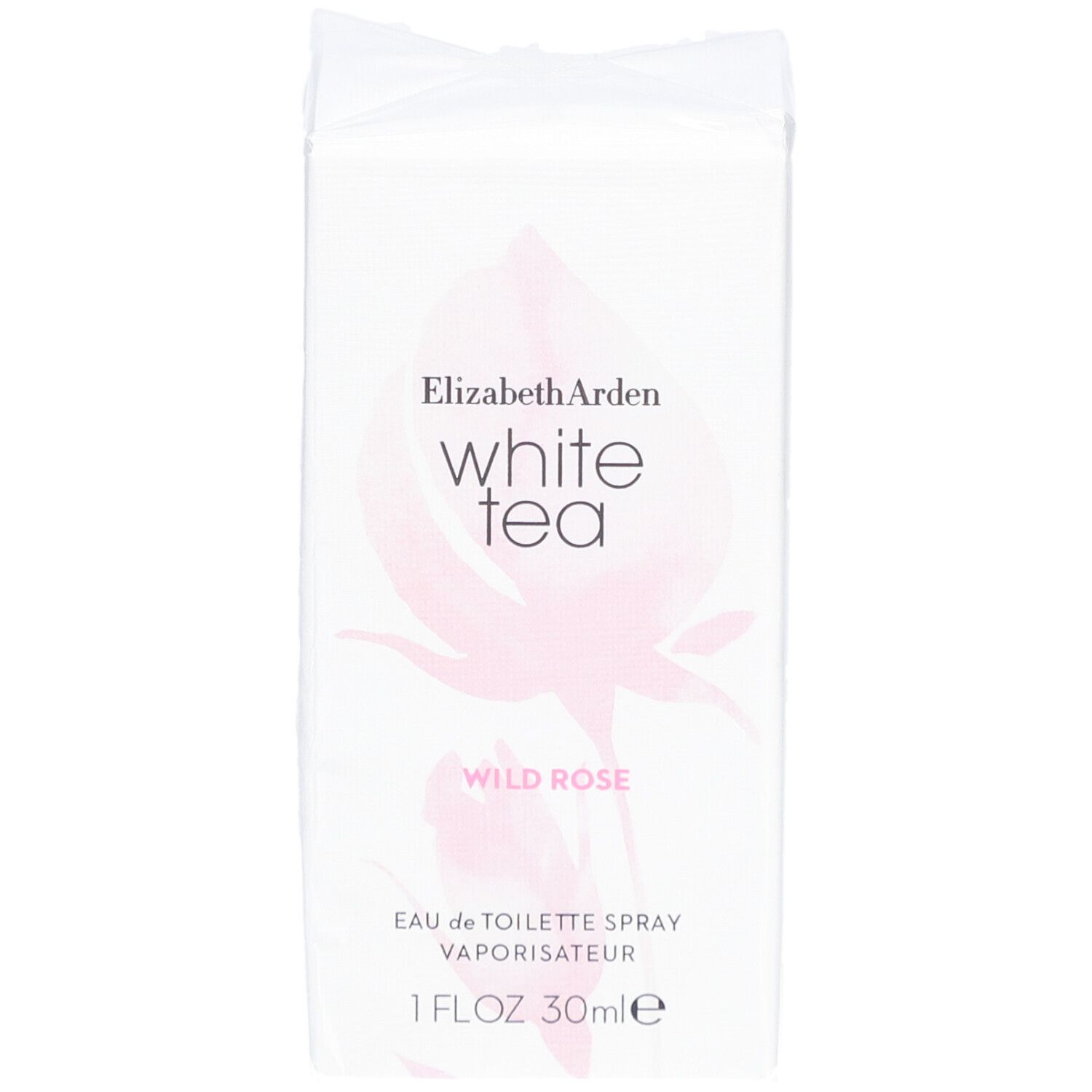 Scatola bianca rettangolare. Scritta: Elizabeth Arden White Tea Wild Rose. 1 FL.OZ. 30ml.