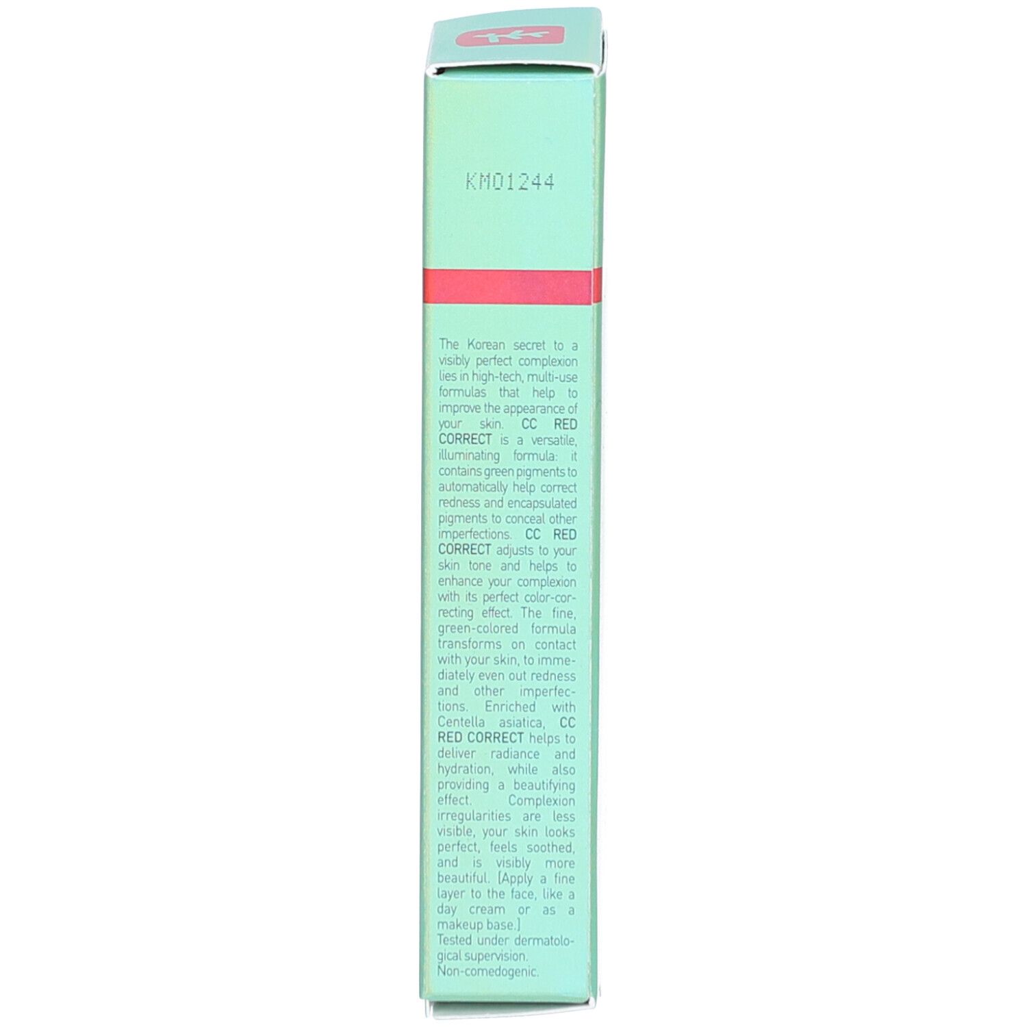 Lato della confezione verde del prodotto. Testo in più lingue. Descrizione del prodotto.