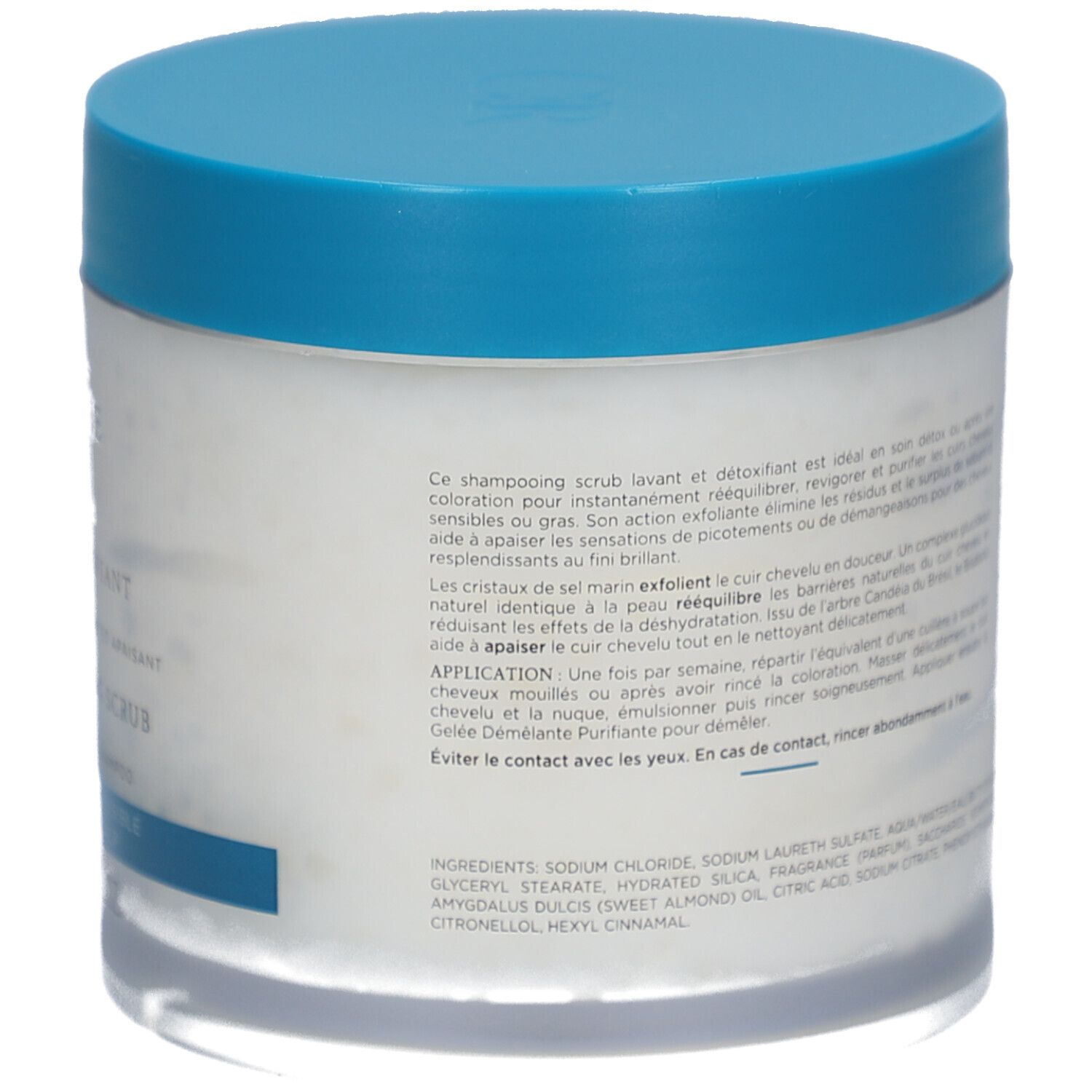 Retro del barattolo. Testo: istruzioni per l'uso, ingredienti, informazioni sul produttore.