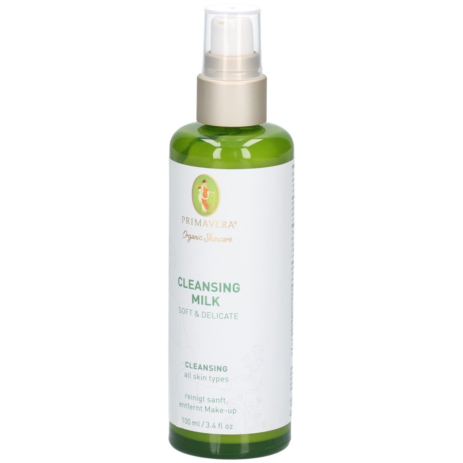 Flacone verde Primavera Latte Detergente Bio con dispenser, 100 ml.