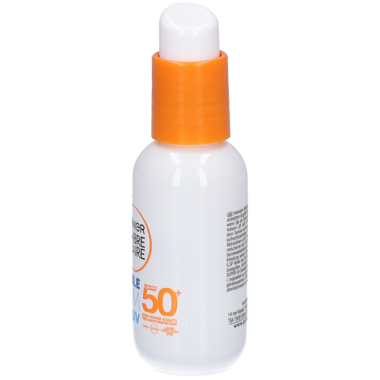 Siero Garnier con fattore di protezione solare 50+, protezione UVA e UVB, per tutti i tipi di pelle