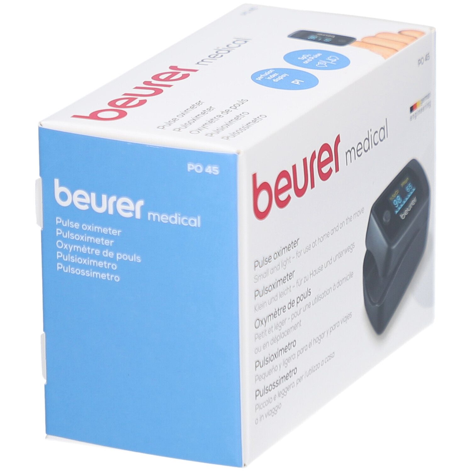 Pulsossimetro Beurer medical PO 45 con 7 formati di visualizzazione.