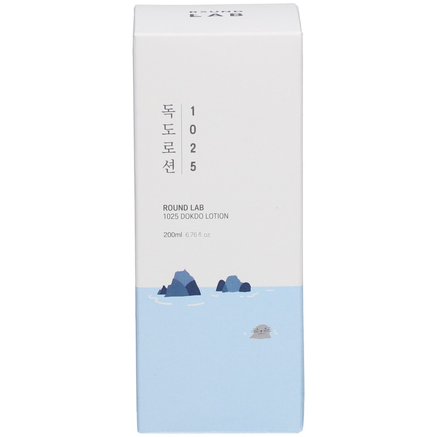Scatola con fascia blu e illustrazione di rocce. Testo in coreano e inglese. Nome del prodotto e marchio.