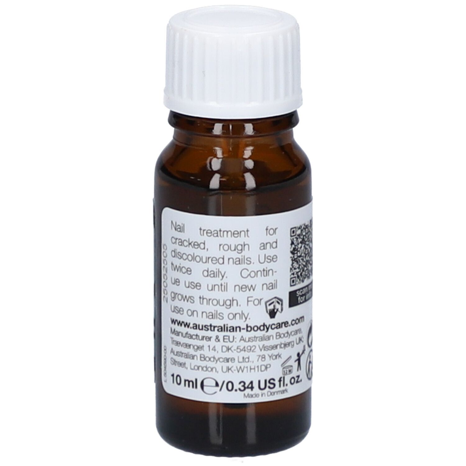 Flacone marrone con tappo bianco. Etichetta con testo. Marchio: australian bodycare. 10 ml.