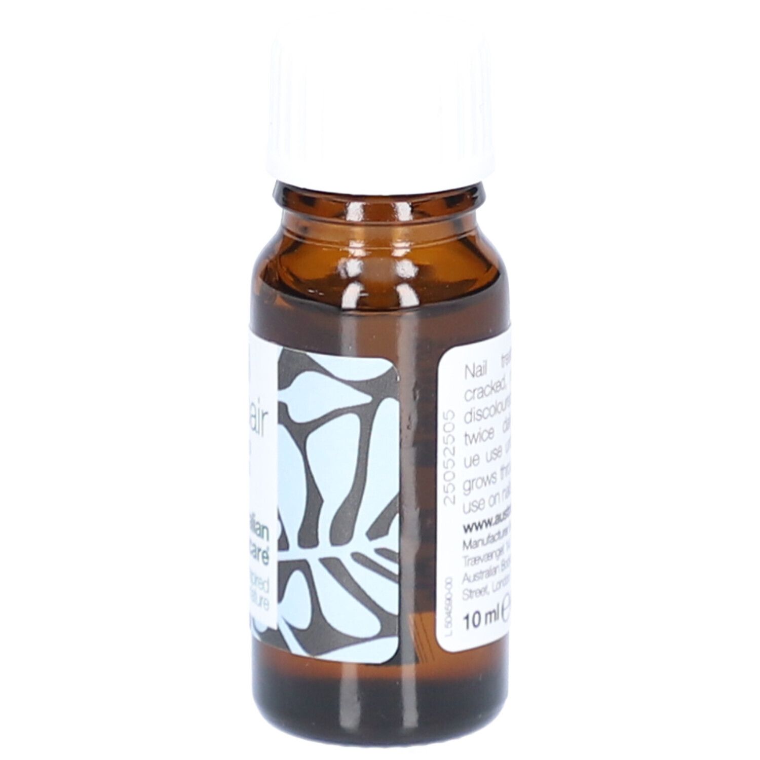 Flacone marrone con tappo bianco. Etichetta con testo. Marchio: australian bodycare. 10 ml.