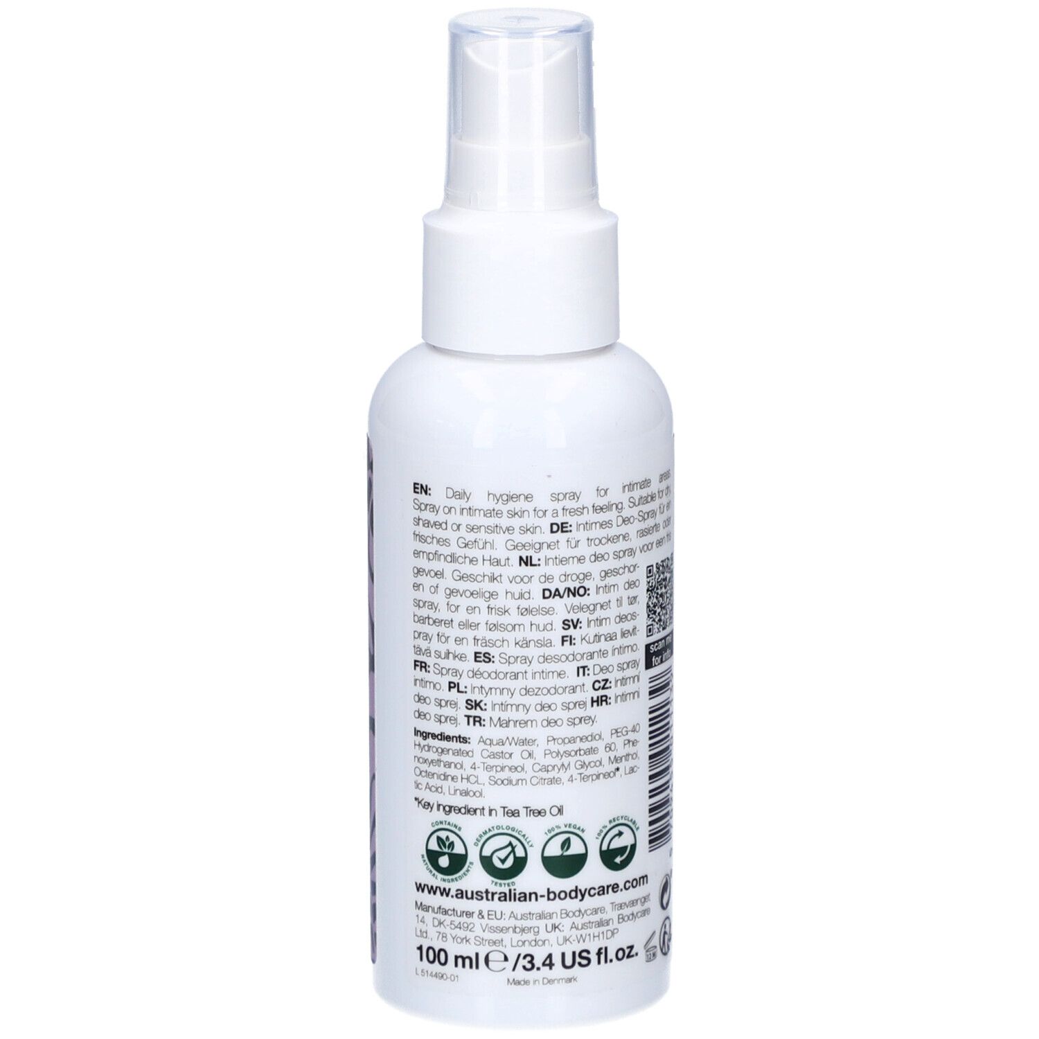 Retro dello spray bianco. Testo multilingue. 100 ml.