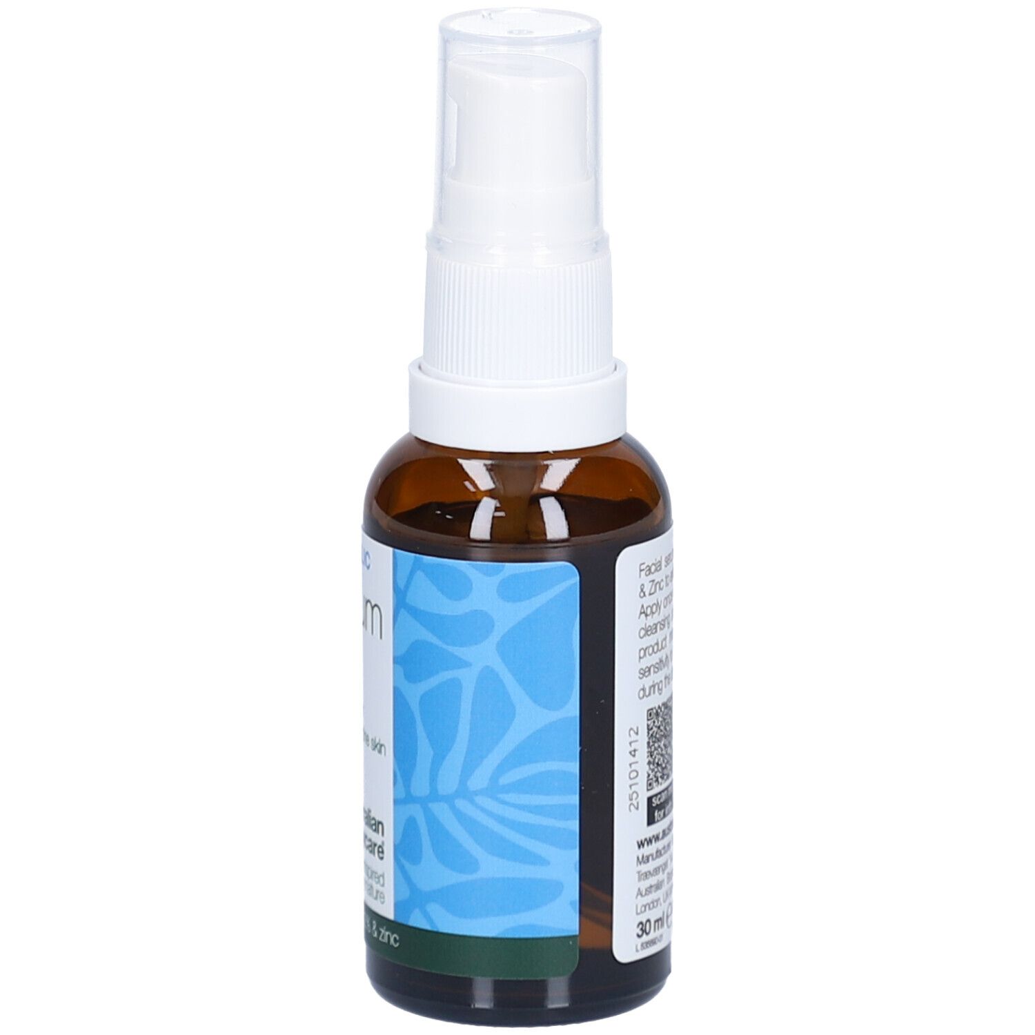 Flacone marrone con erogatore bianco. Etichetta con testo e loghi. Marchio: Australian Bodycare.