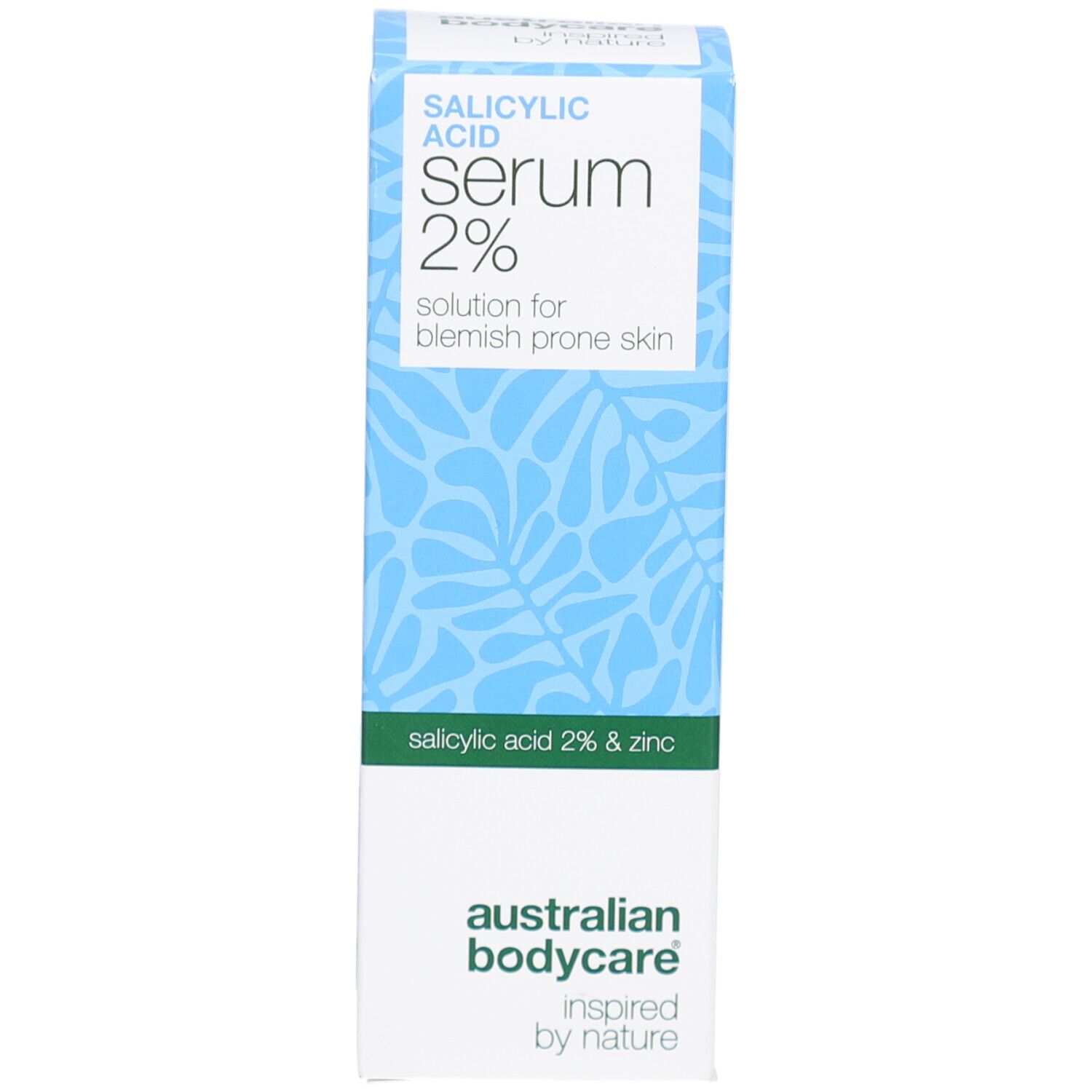 Confezione del prodotto con testo: Siero acido salicilico 2%. Marchio: Australian Bodycare.