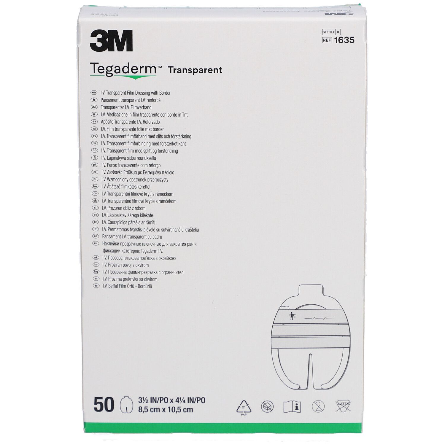 Confezione da 50 medicazioni trasparenti 3M Tegaderm. Dimensioni: 3 1/2 x 4 1/4 pollici (8,5 x 10,5 cm).