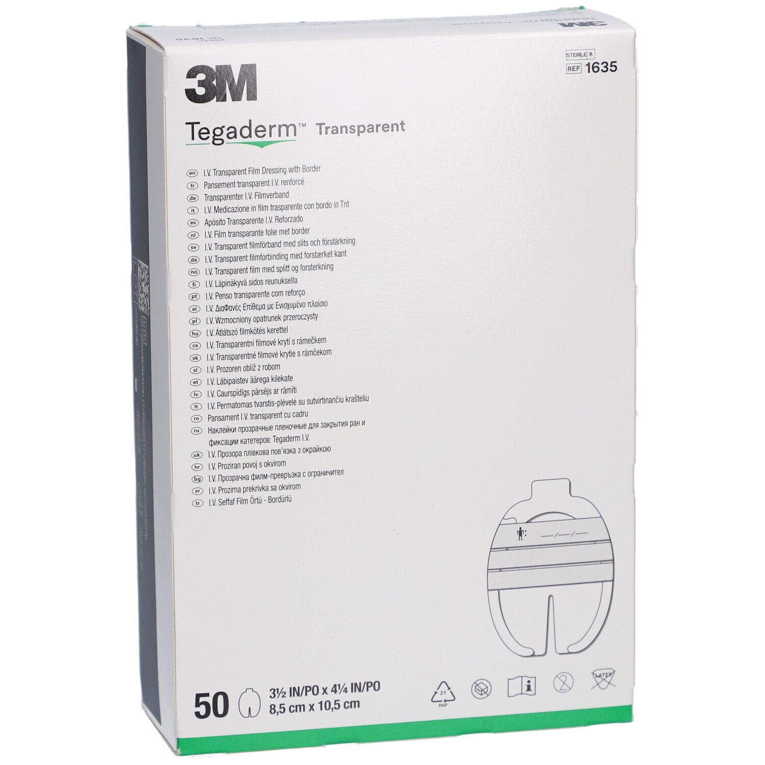Confezione da 50 medicazioni trasparenti 3M Tegaderm. Dimensioni: 3 1/2 x 4 1/4 pollici (8,5 x 10,5 cm).