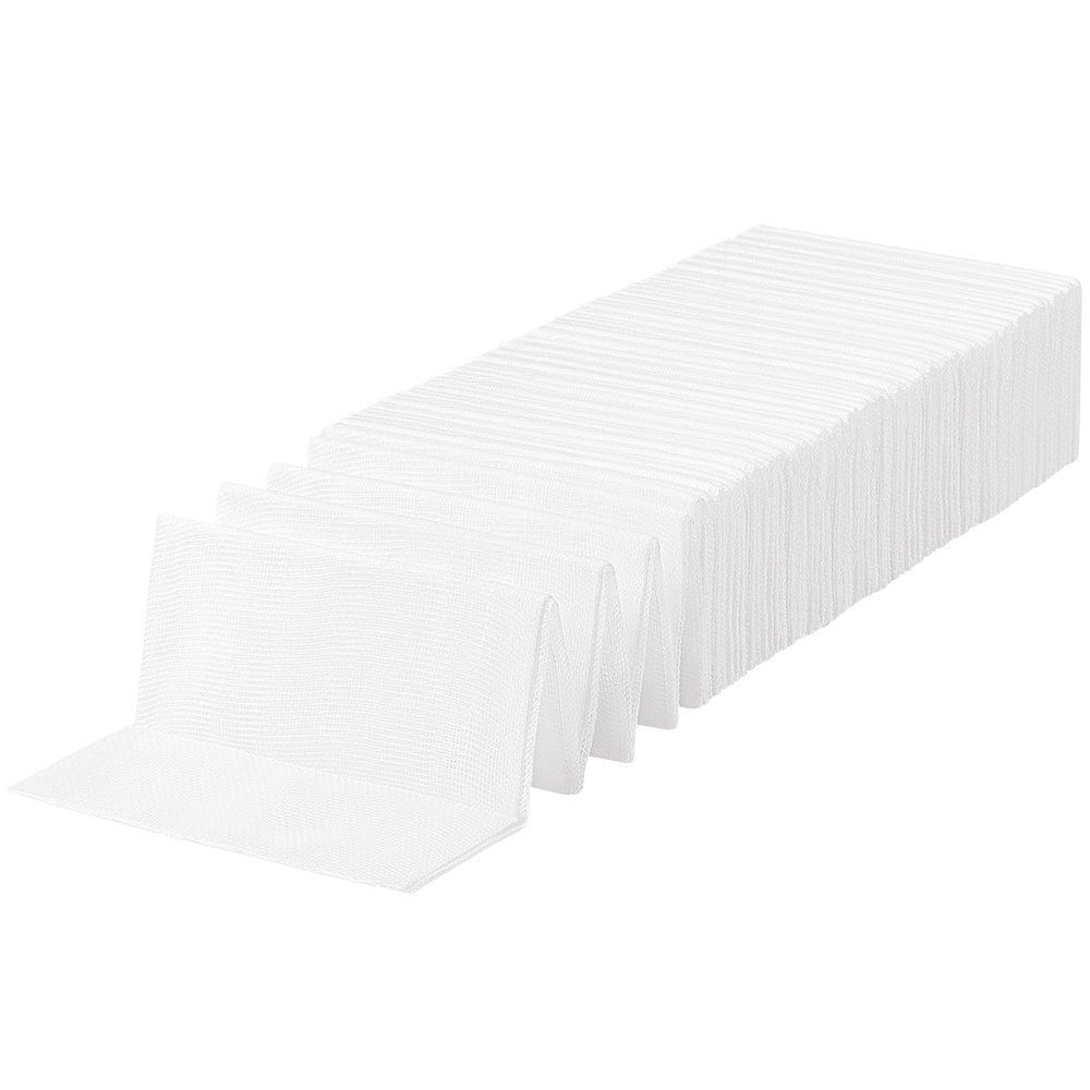 Garze Verbandmull bianche piegate a zig-zag. Singole garze visibili.