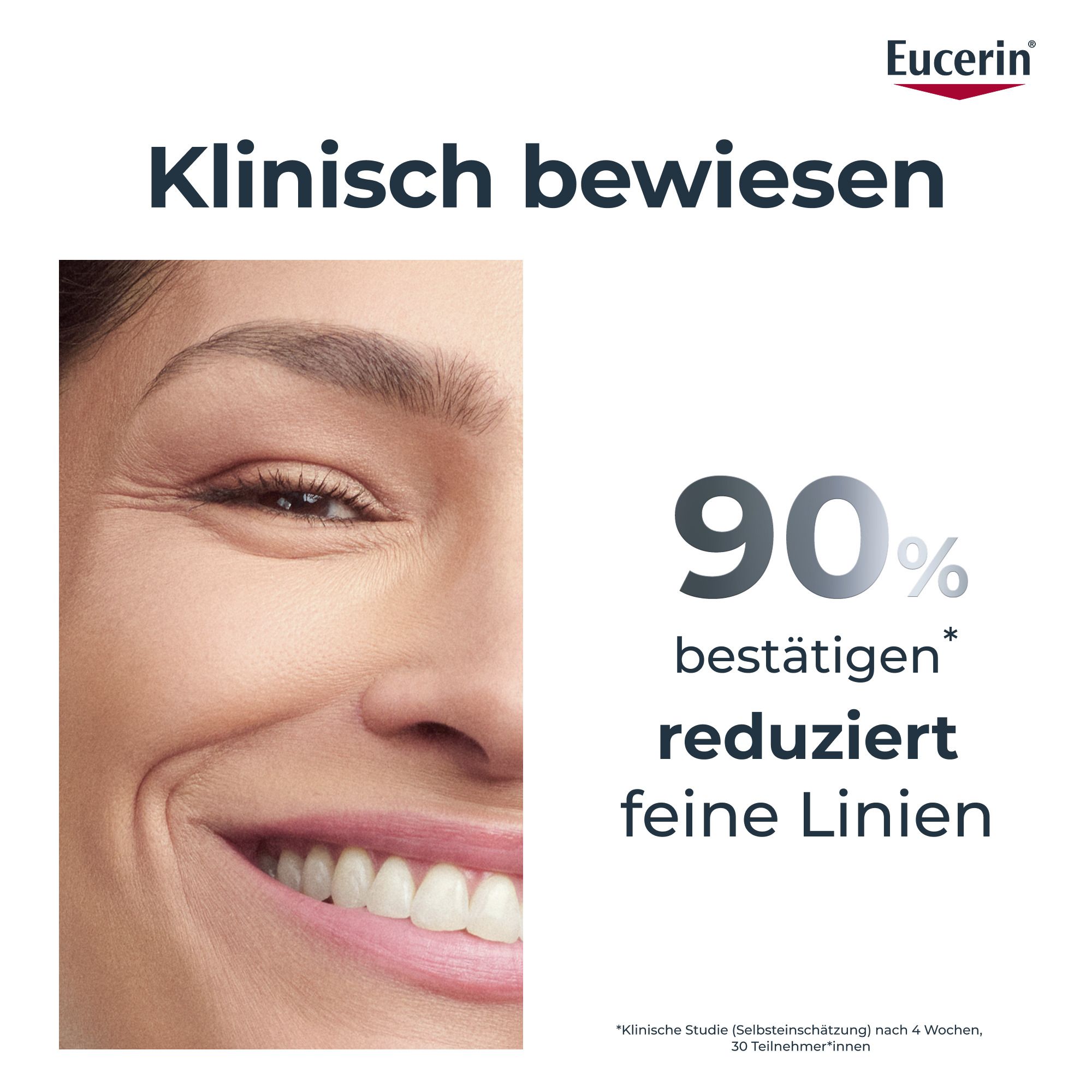 Clinicamente provato: il 90% conferma una riduzione delle rughe sottili con Eucerin Hyaluron-Filler Contorno Occhi.