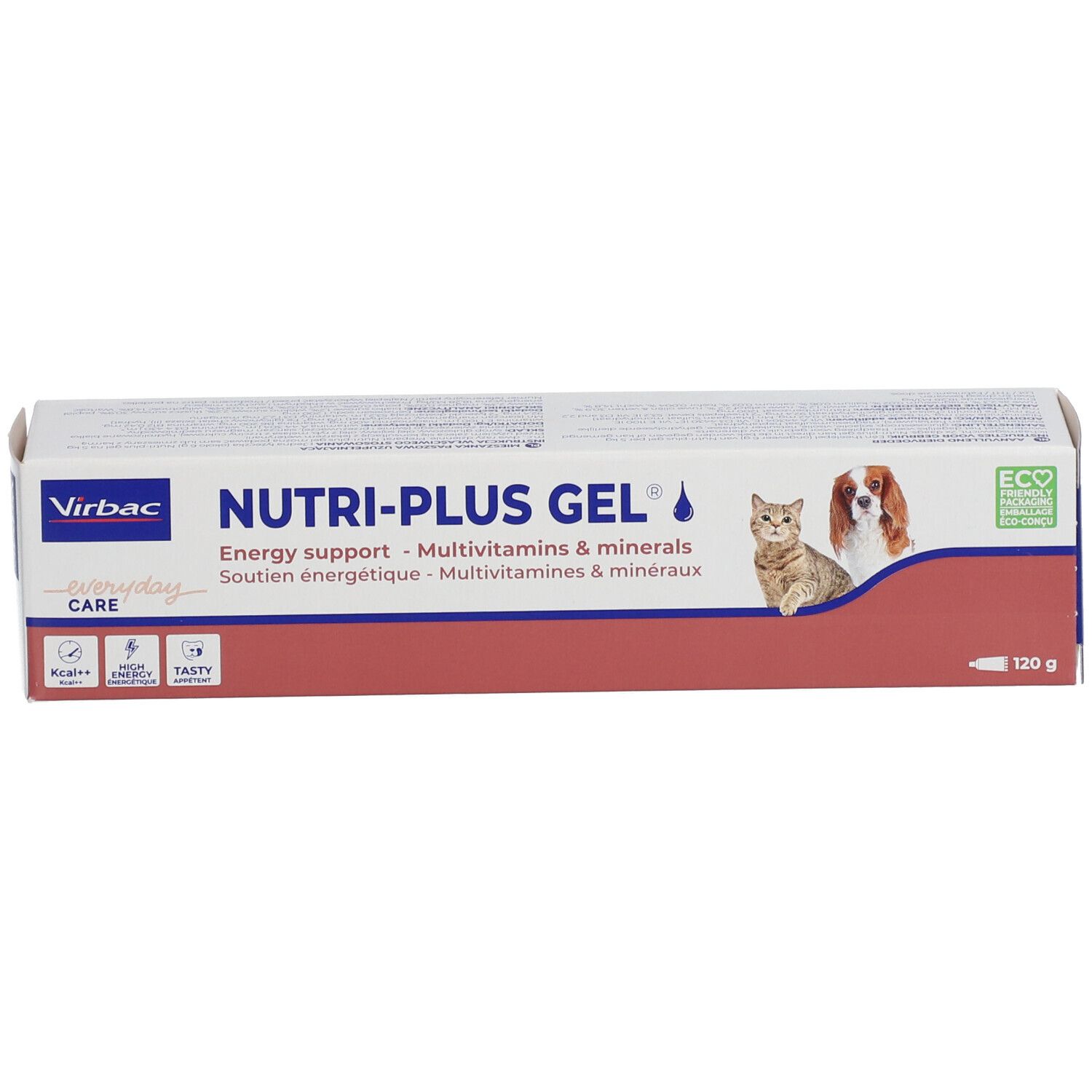Confezione Nutri-plus Gel. Gatto e cane sulla confezione. 120 g. Scritta: Nutri-plus Gel.