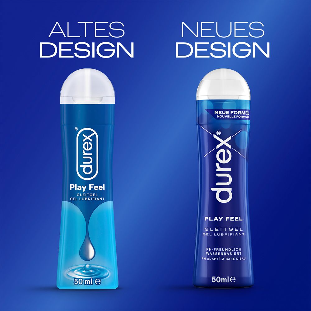 Confronto tra vecchio e nuovo design del flacone di gel lubrificante Durex Play Feel.