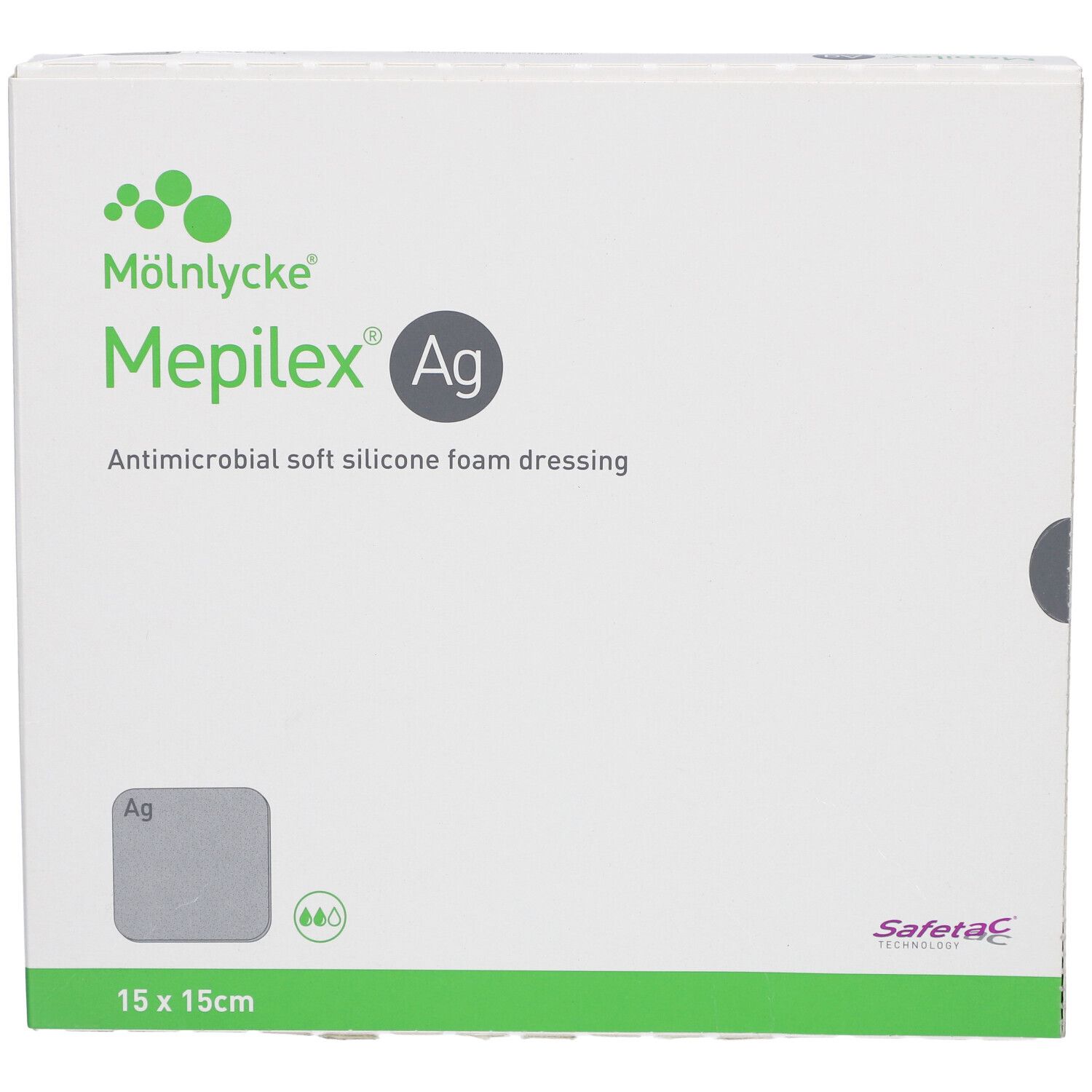 Medicazione Mölnlycke Mepilex Ag antimicrobica, 15 x 15 cm.