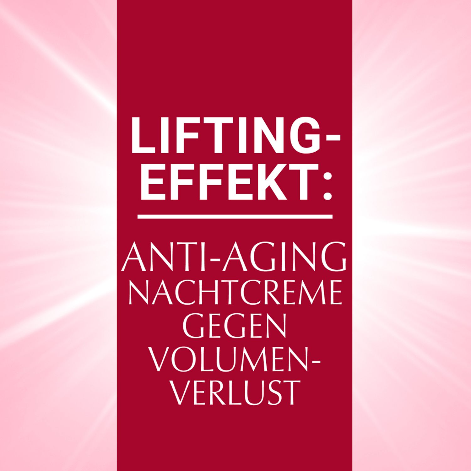 Grafica testuale con "Effetto lifting: crema notte anti-età contro la perdita di volume".