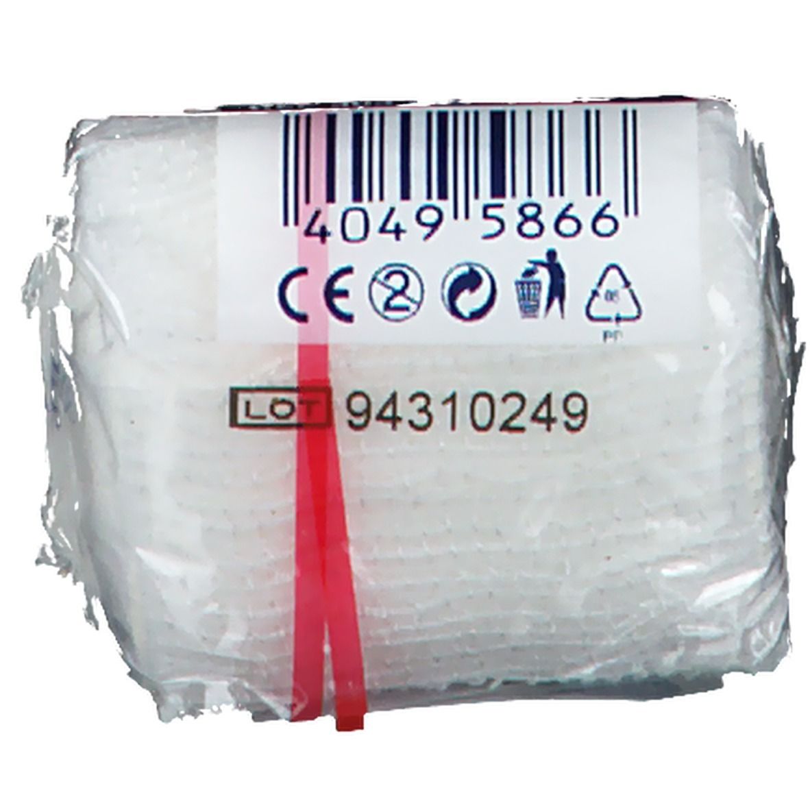 Benda Hartmann Peha-crepp®, bianca, in pellicola. Codice a barre, numero di lotto e marchio CE visibili.