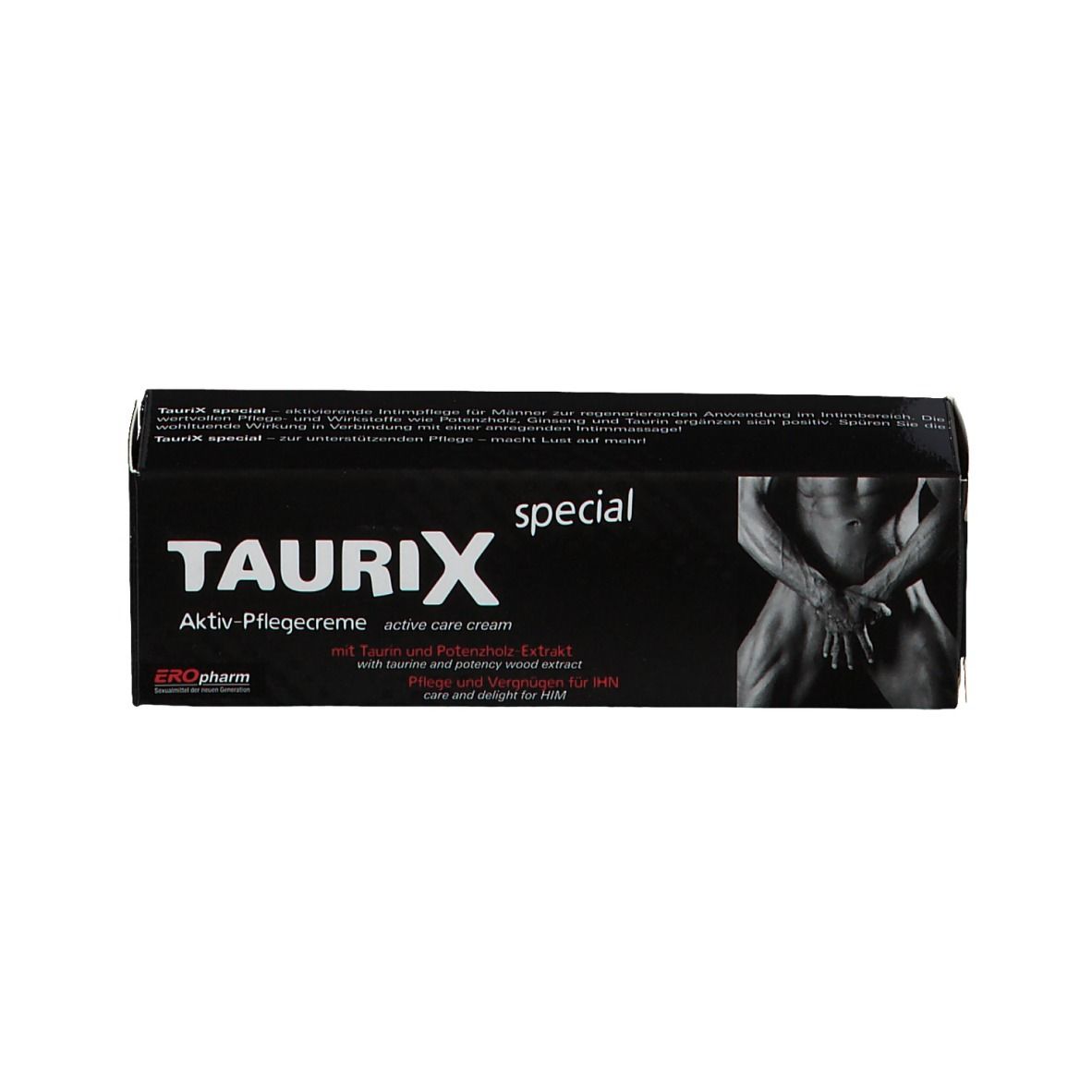 TAURIX special crema attiva per la cura con taurina ed estratto di potentilla su confezione nera.